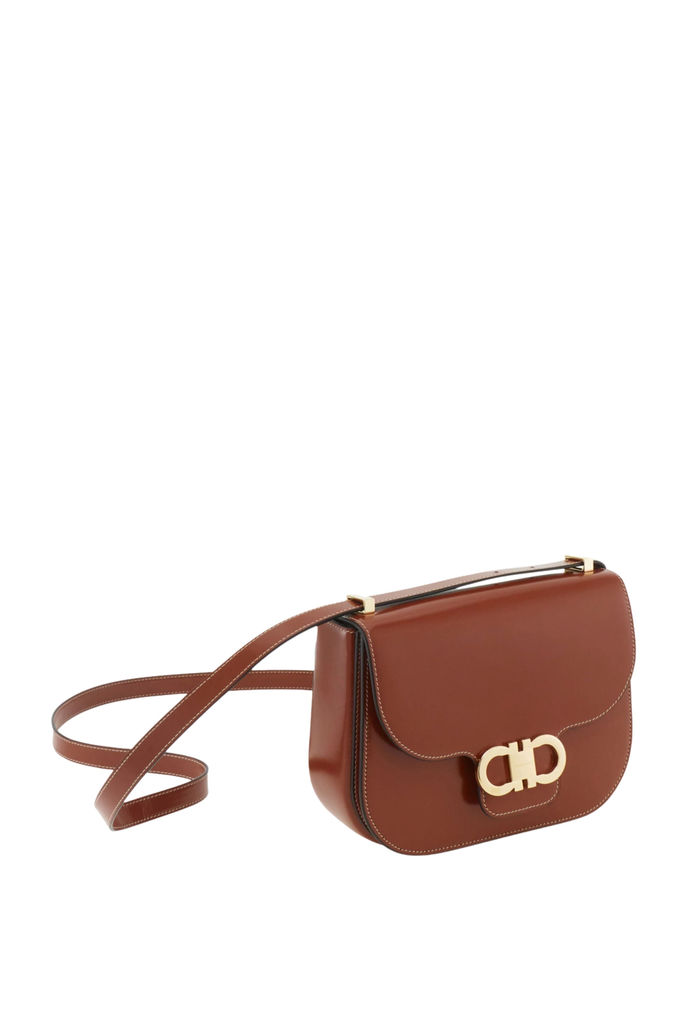 Double Gancio Smooth Shoulder Bag in Dark Cognac