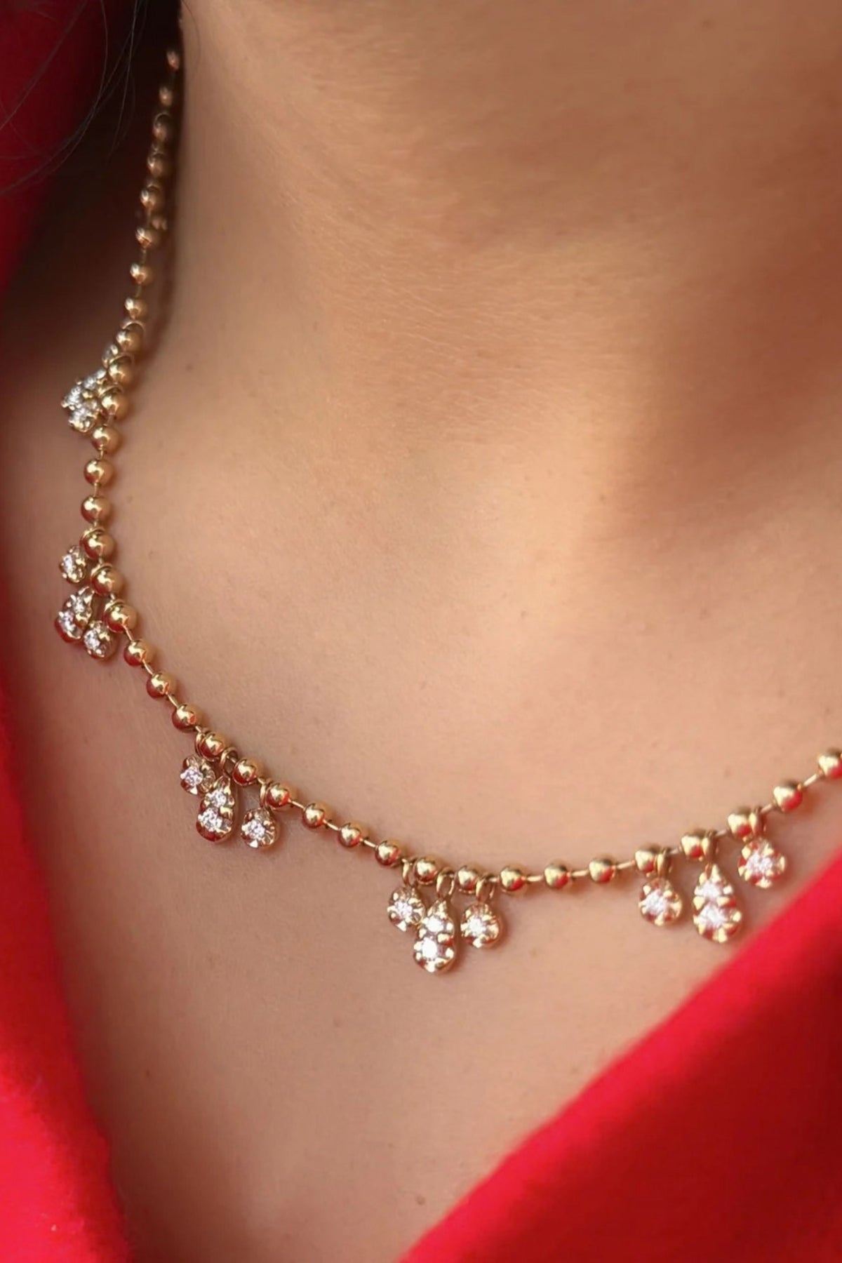 Trio Diamond Droplet Beaded Necklace