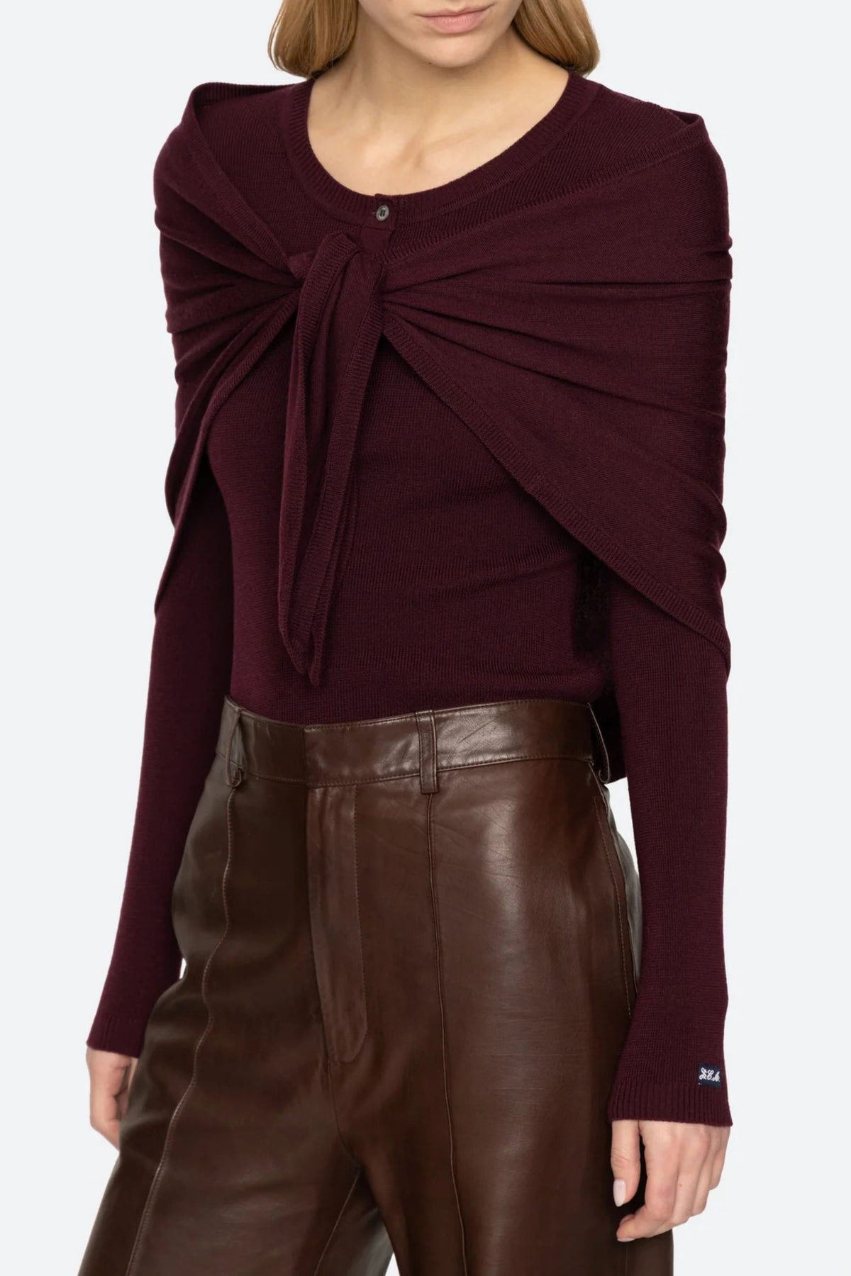 Jane Henley Sweater With Scarf - Burgundy
