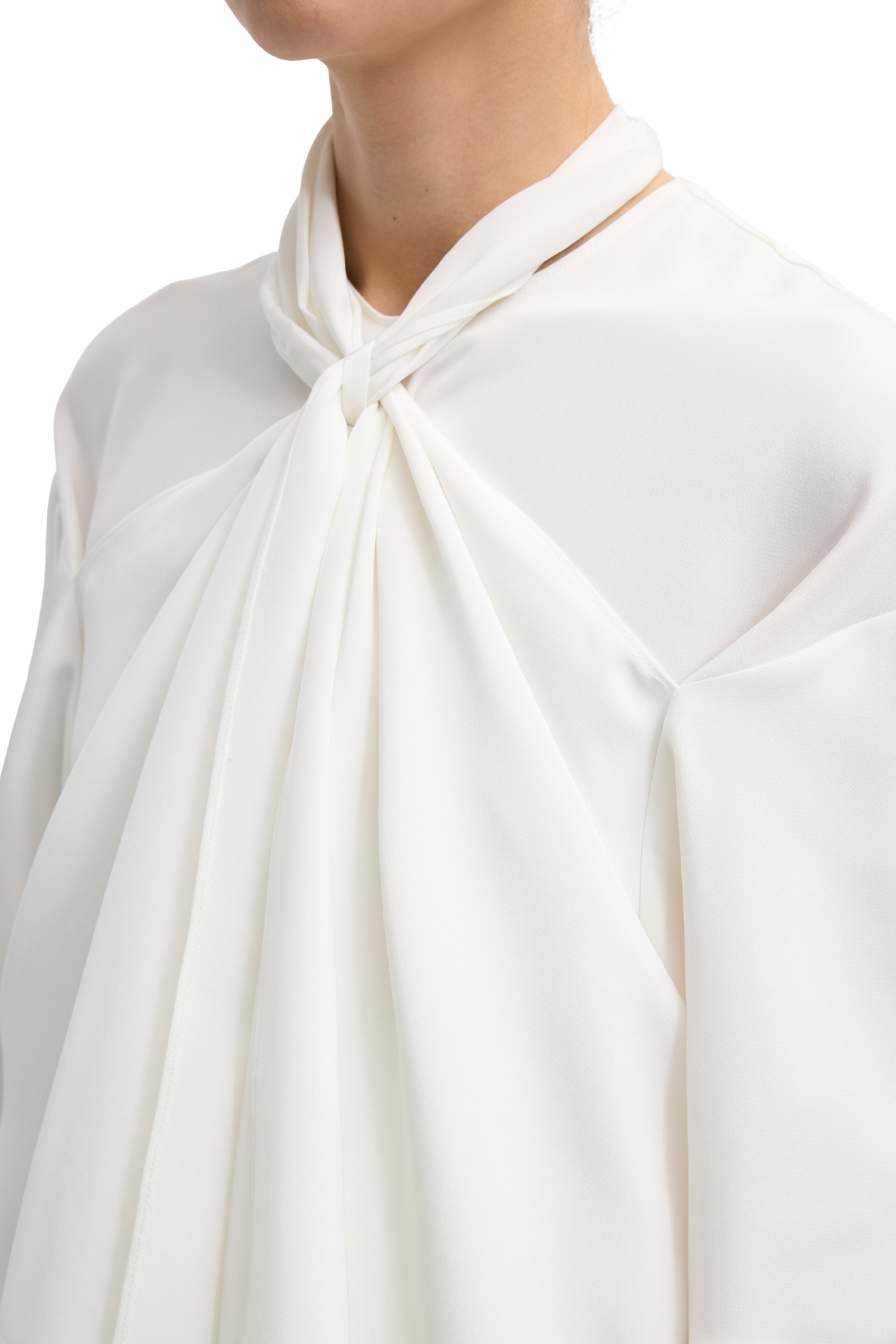 4 Ply Silk Tie Front Top - White