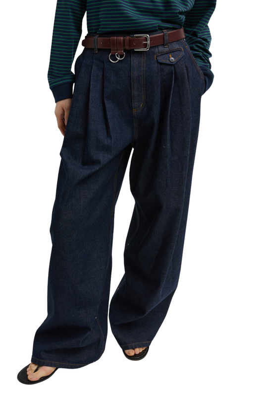 Indigo Denim Triple Pleat Jean