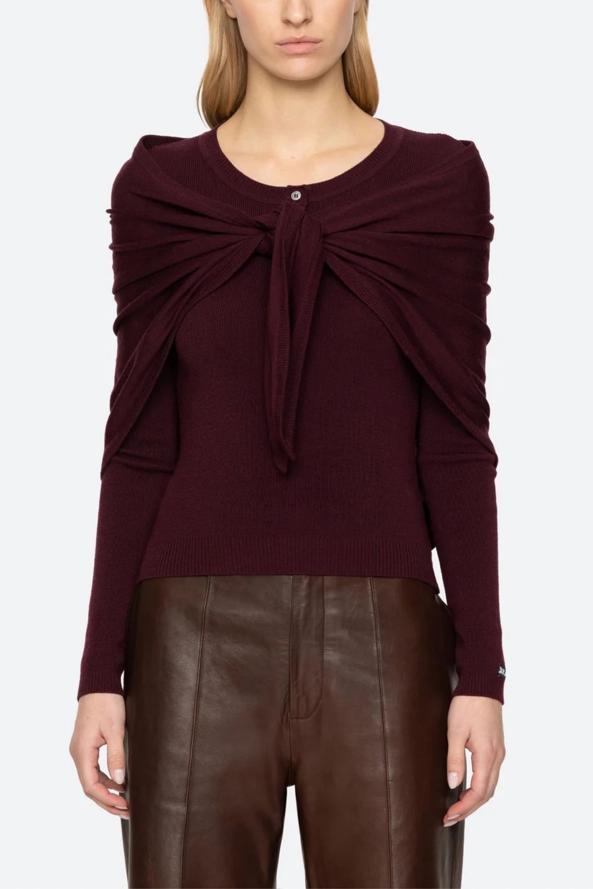 Jane Henley Sweater With Scarf - Burgundy
