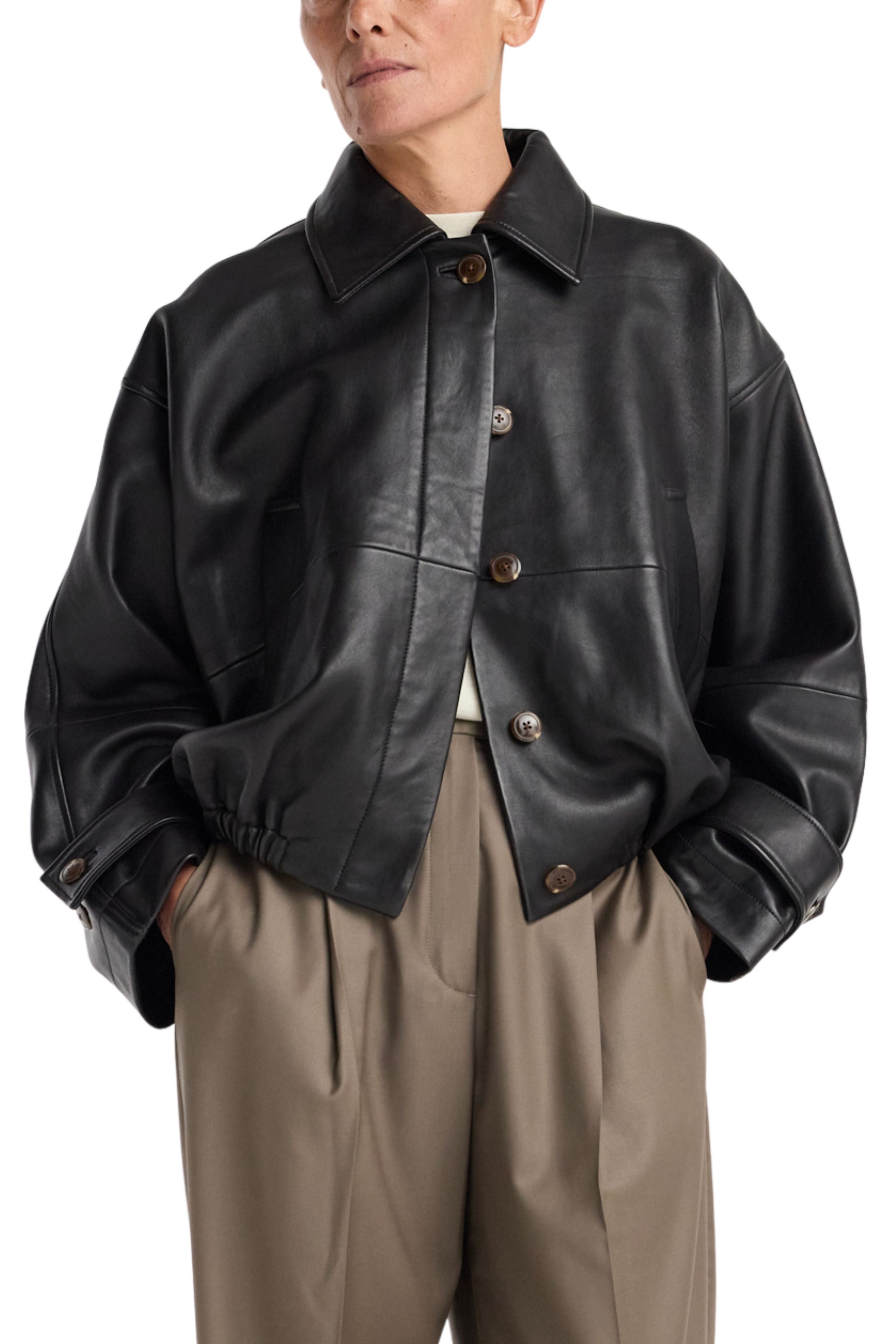 Leather blouson jacket