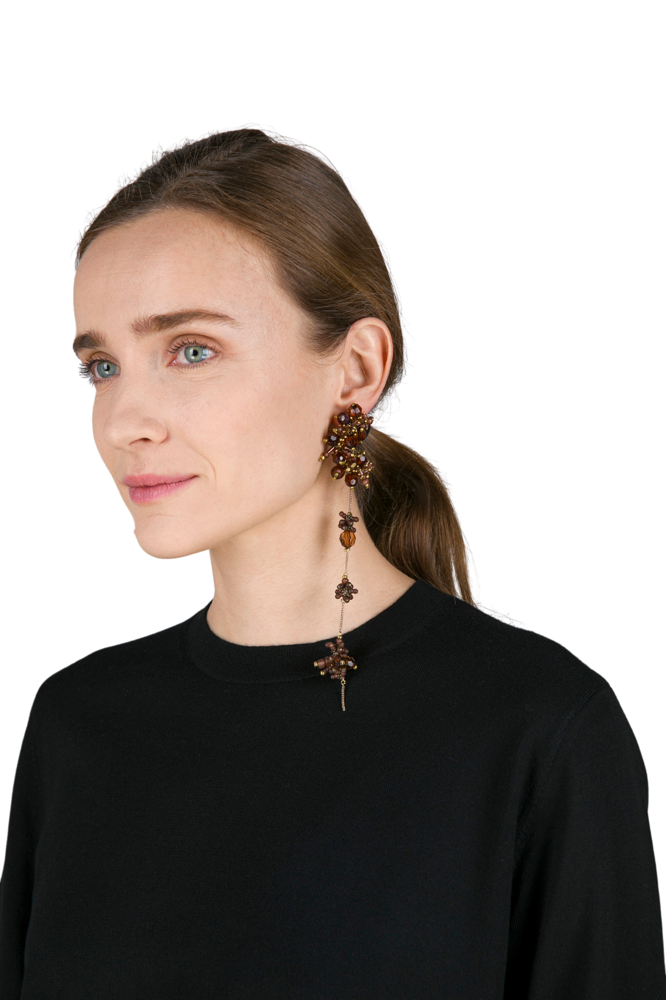 Long Pendant Earrings in Brown