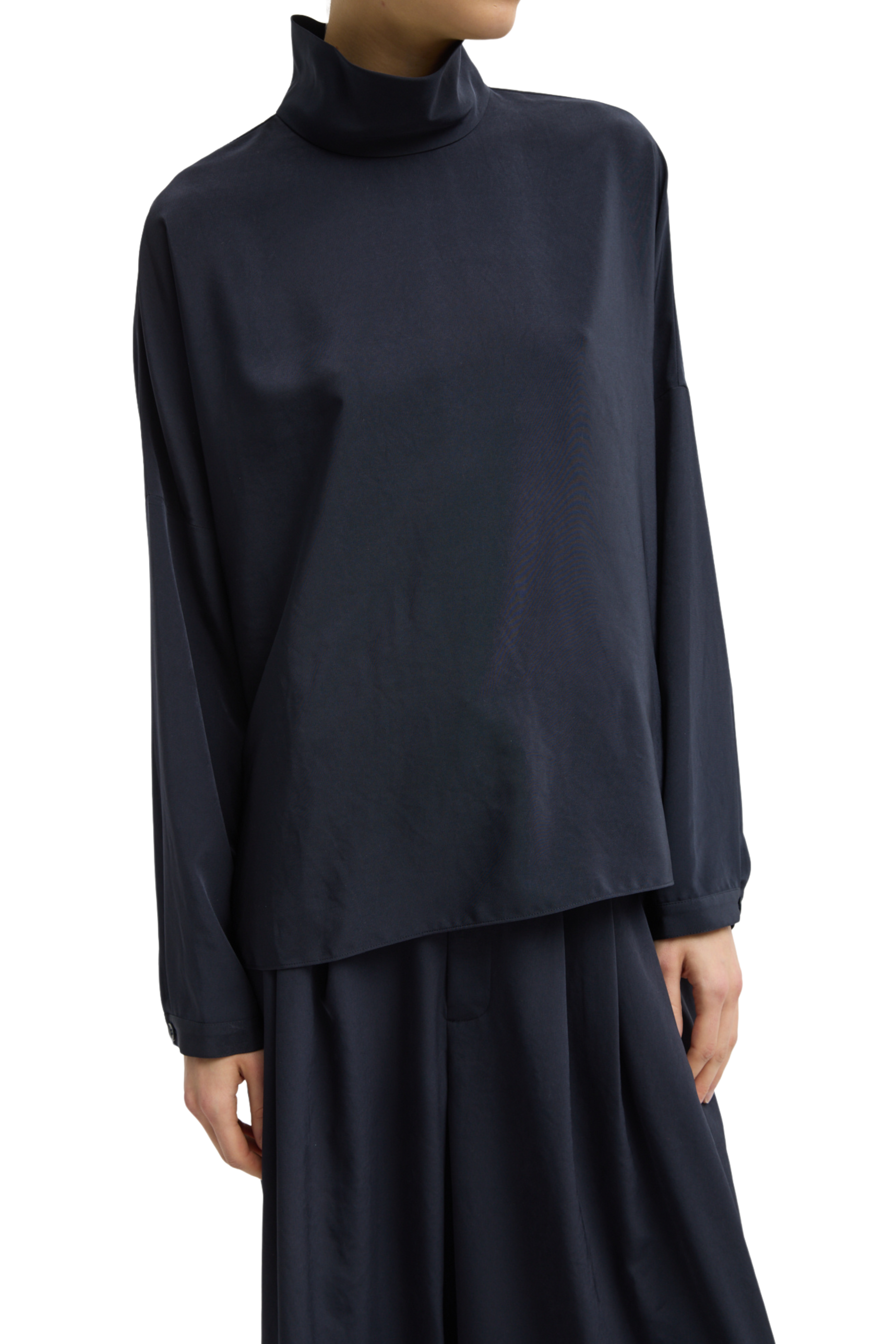 Relaxed Suiting Funnel Neck Dolman Sleeve Top