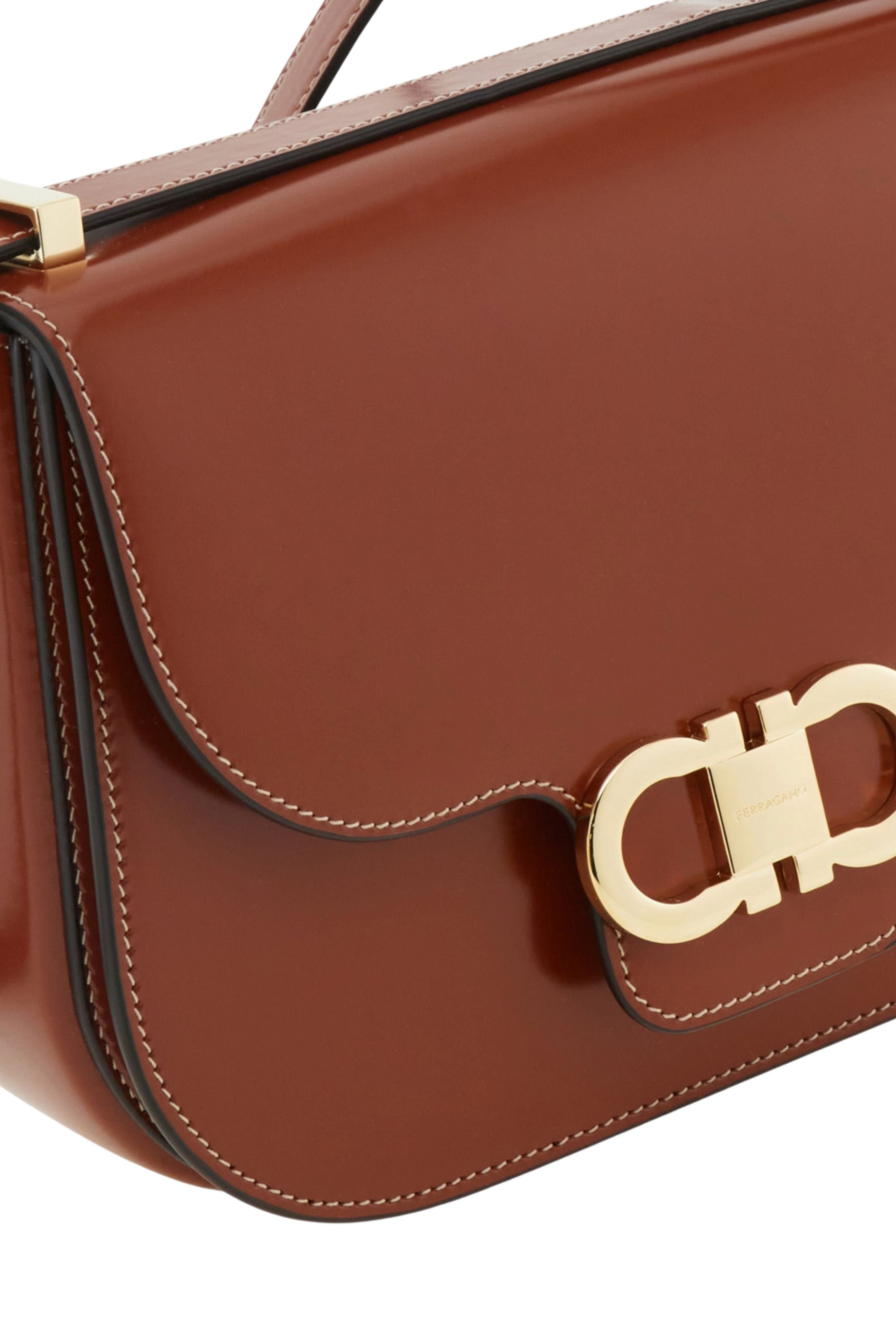 Double Gancio Smooth Shoulder Bag in Dark Cognac