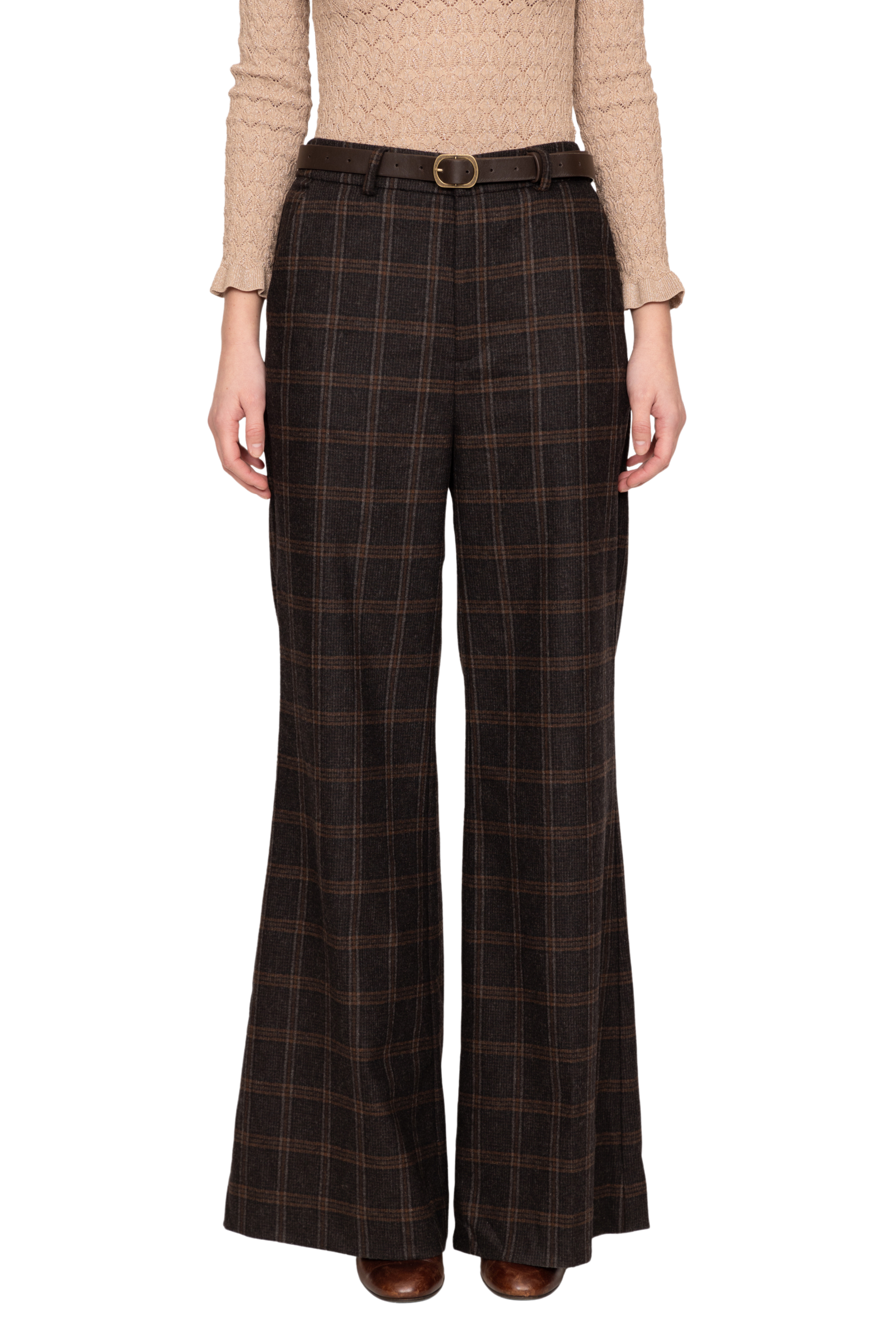 Monroe Wool Plaid Belted High Waisted Pant