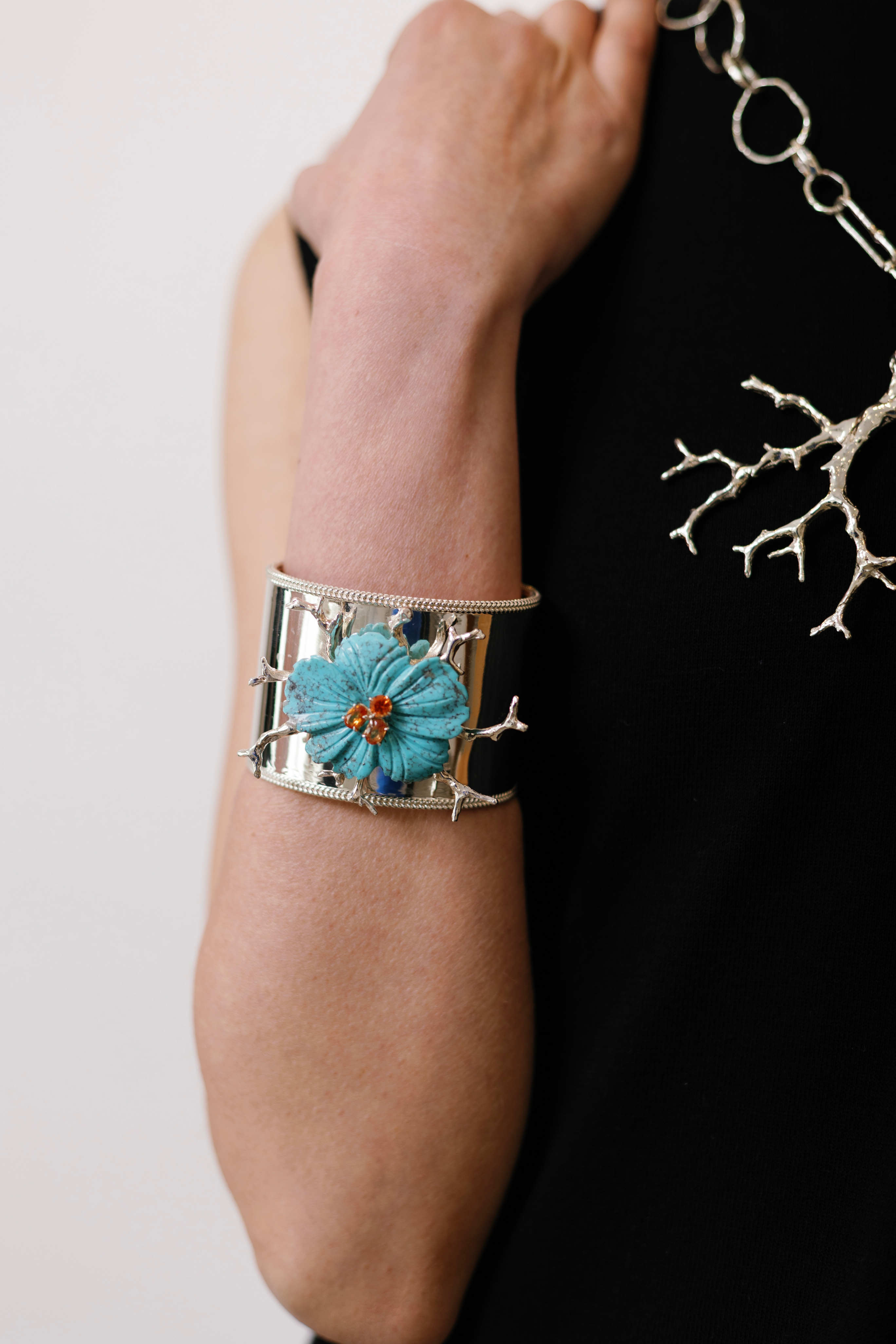 Carved Turquoise Flower Cuff