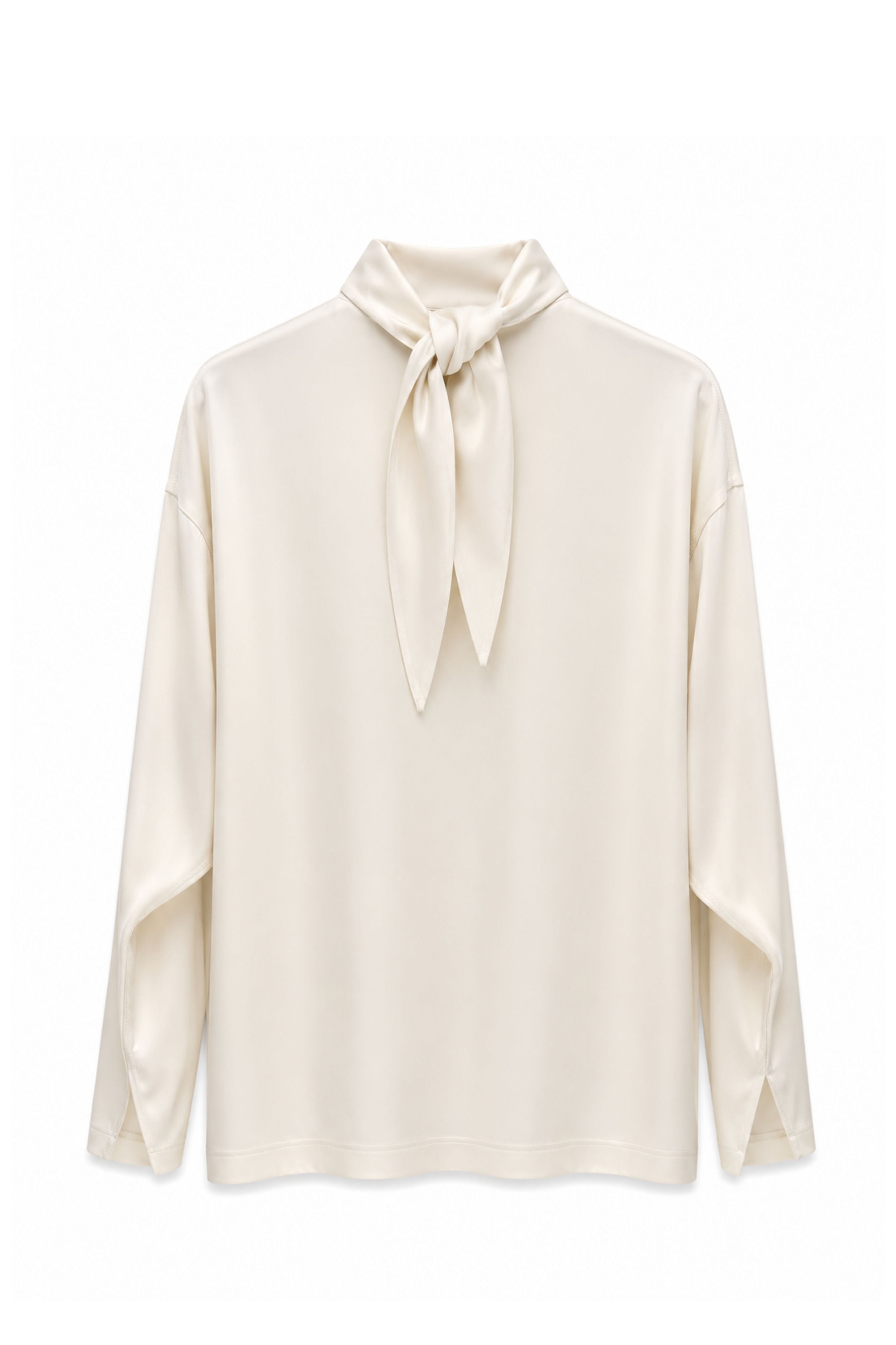 Long Sleeve Top with Tie Back High Neck in Cream