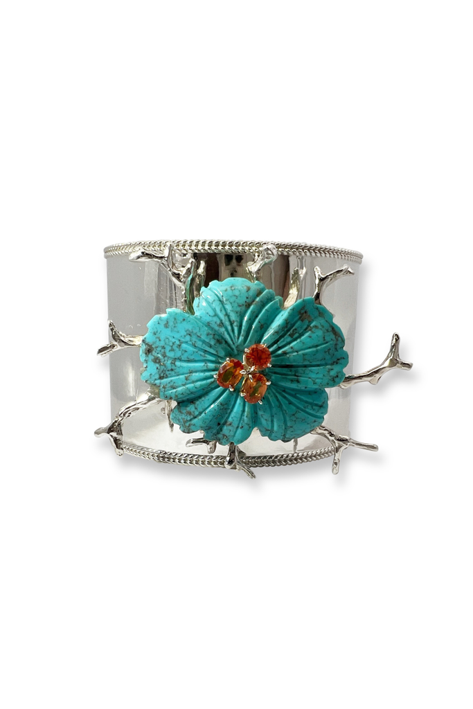 Carved Turquoise Flower Cuff
