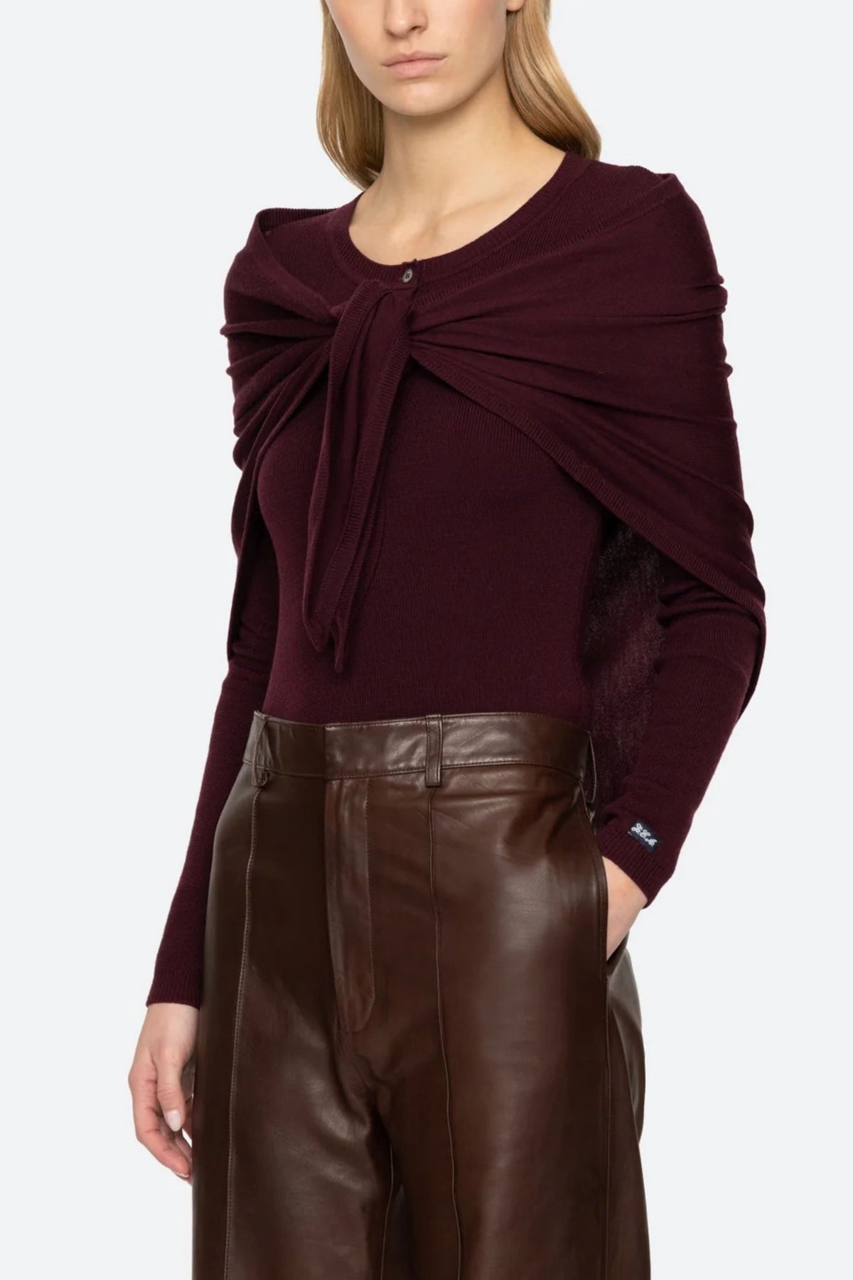 Jane Henley Sweater With Scarf - Burgundy