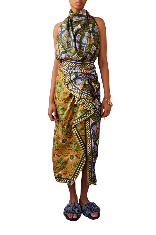 Cece Spliced Silk Skirt