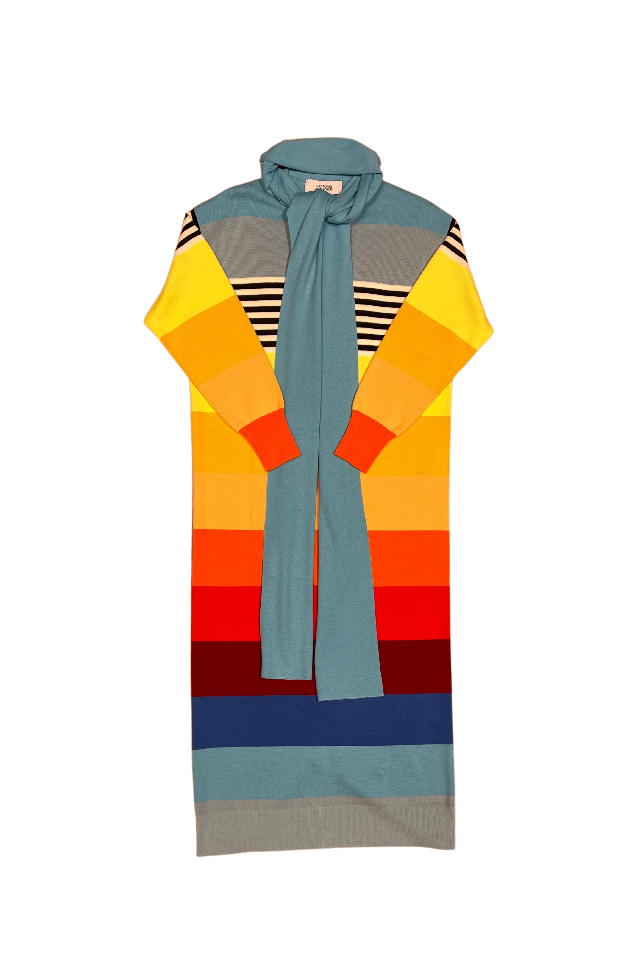 CHRISTOPHER JOHN ROGERS Scarf Neck Stripe Sweater Dress