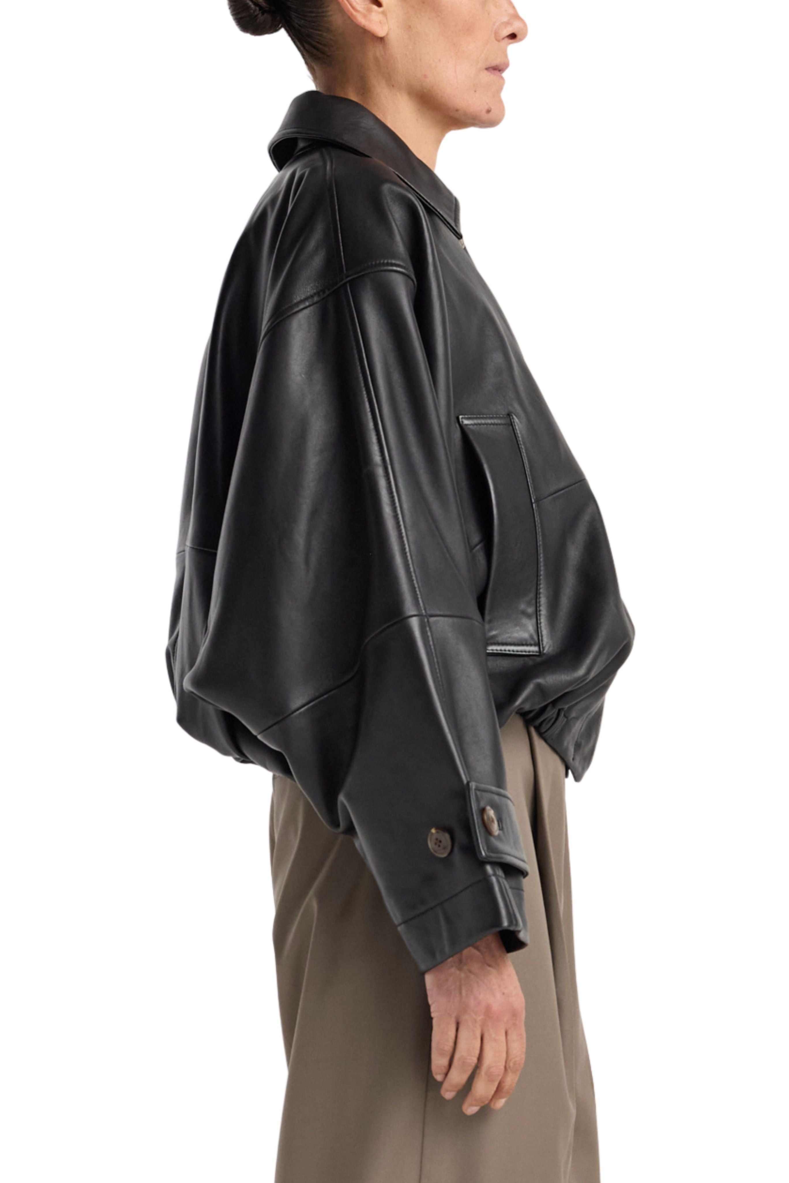 Leather blouson jacket