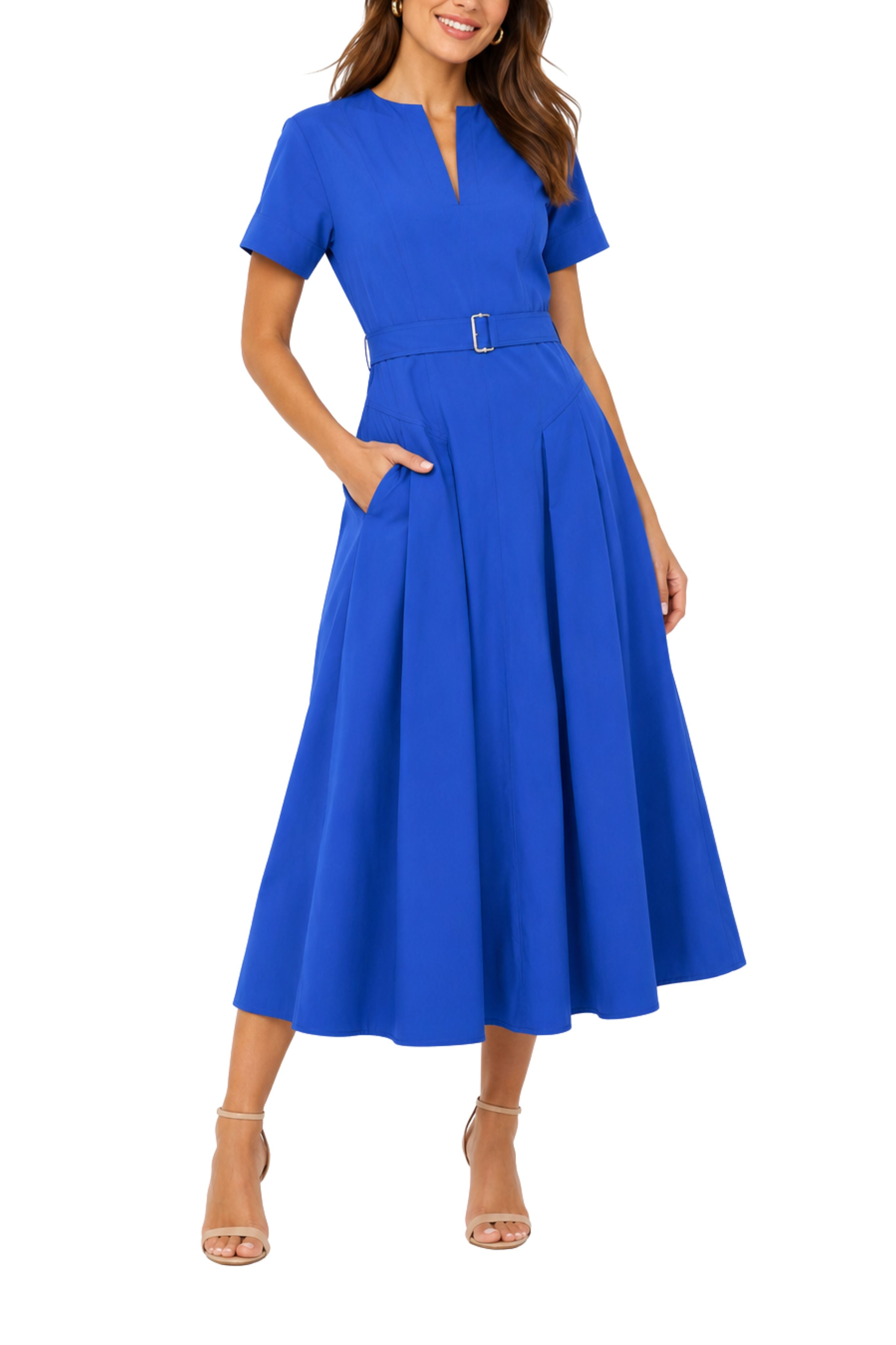 Corinne Cotton Midi Dress - Blue