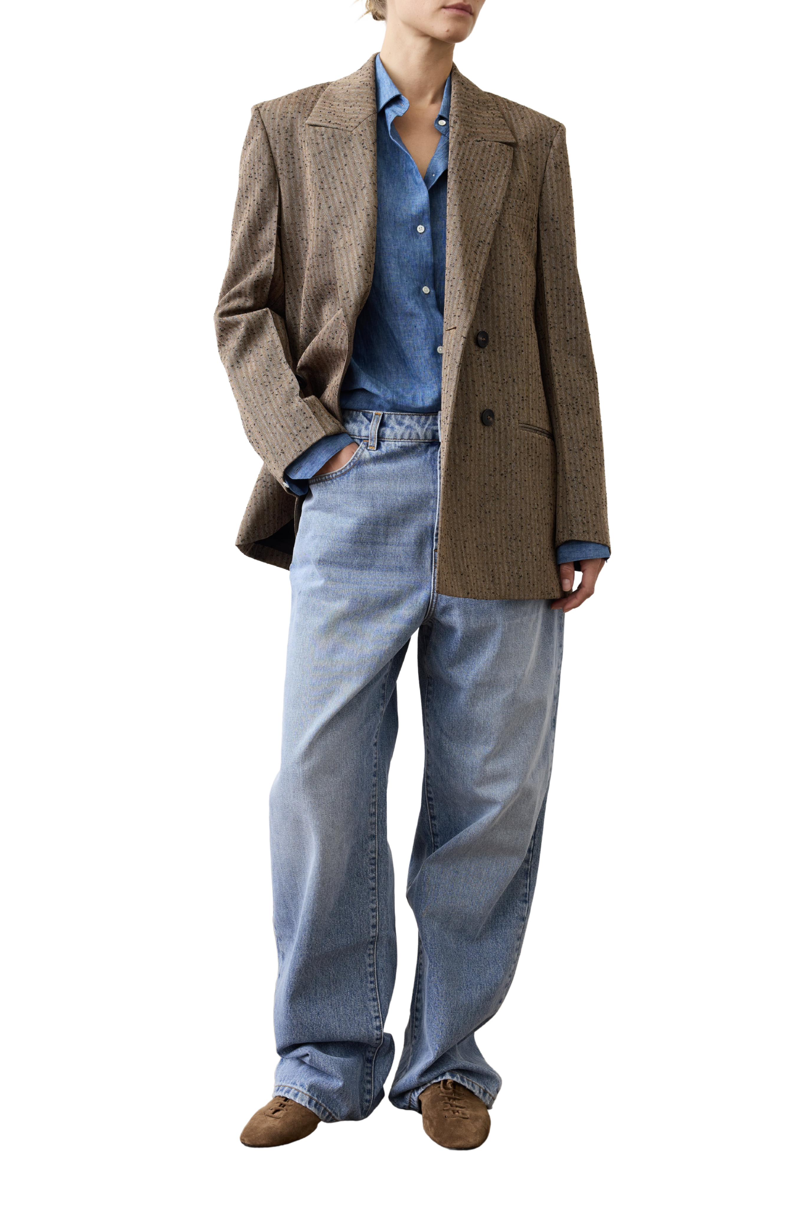 Slub Herringbone Double-Breasted Blazer