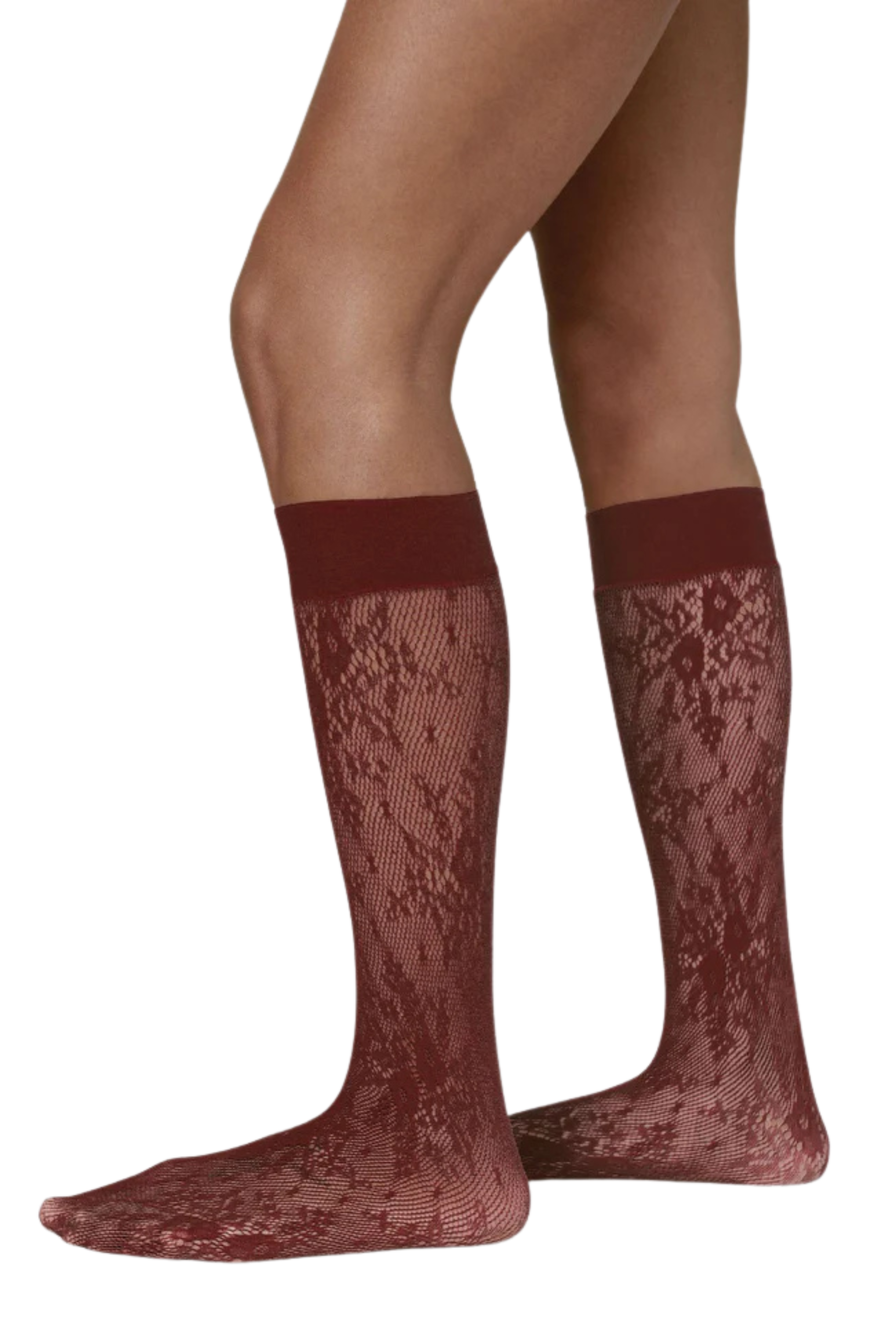 Rosa Lace Knee-Highs in Deep Red