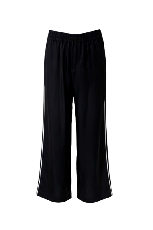 Wide Leg Trousers With Piping Detail in Black