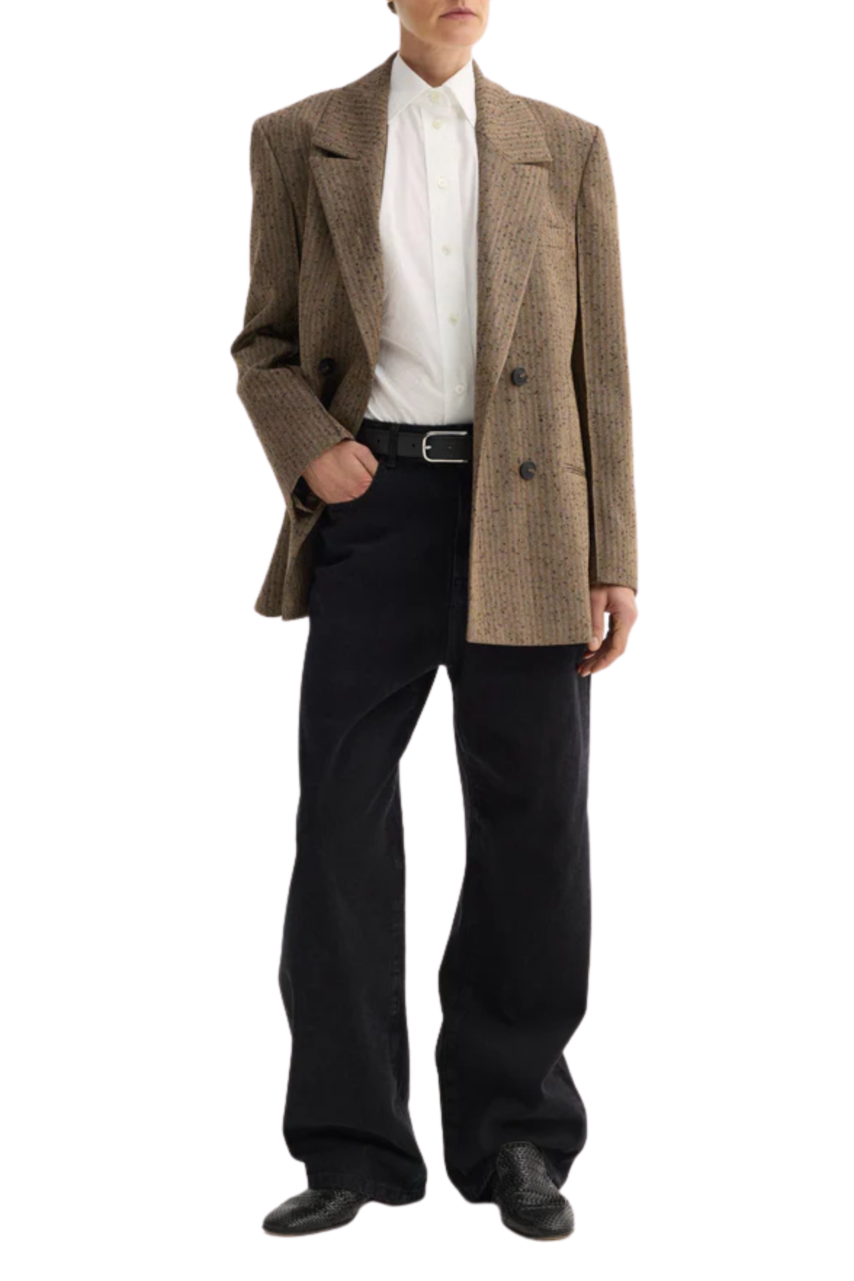 Slub Herringbone Double-Breasted Blazer