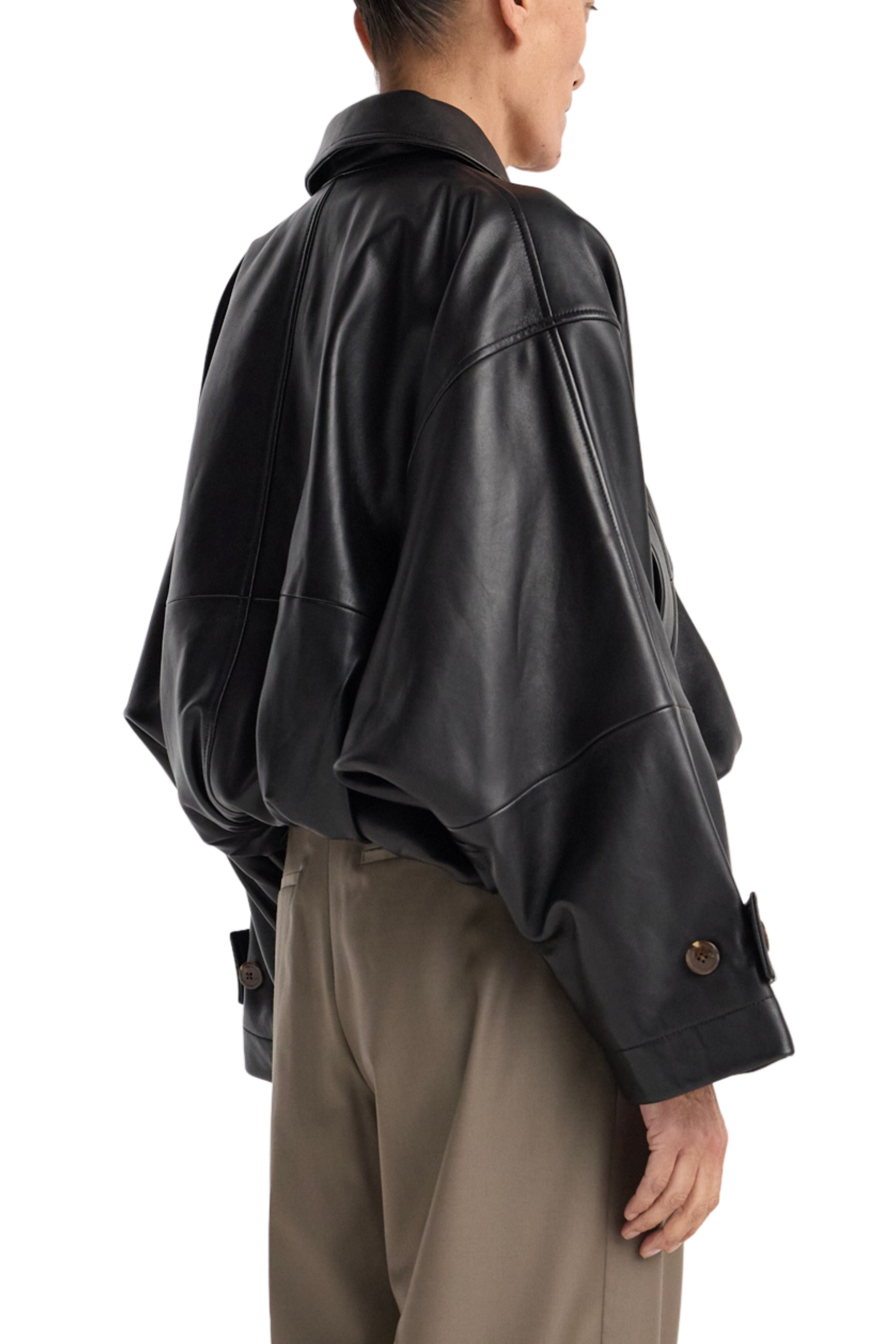 Leather blouson jacket