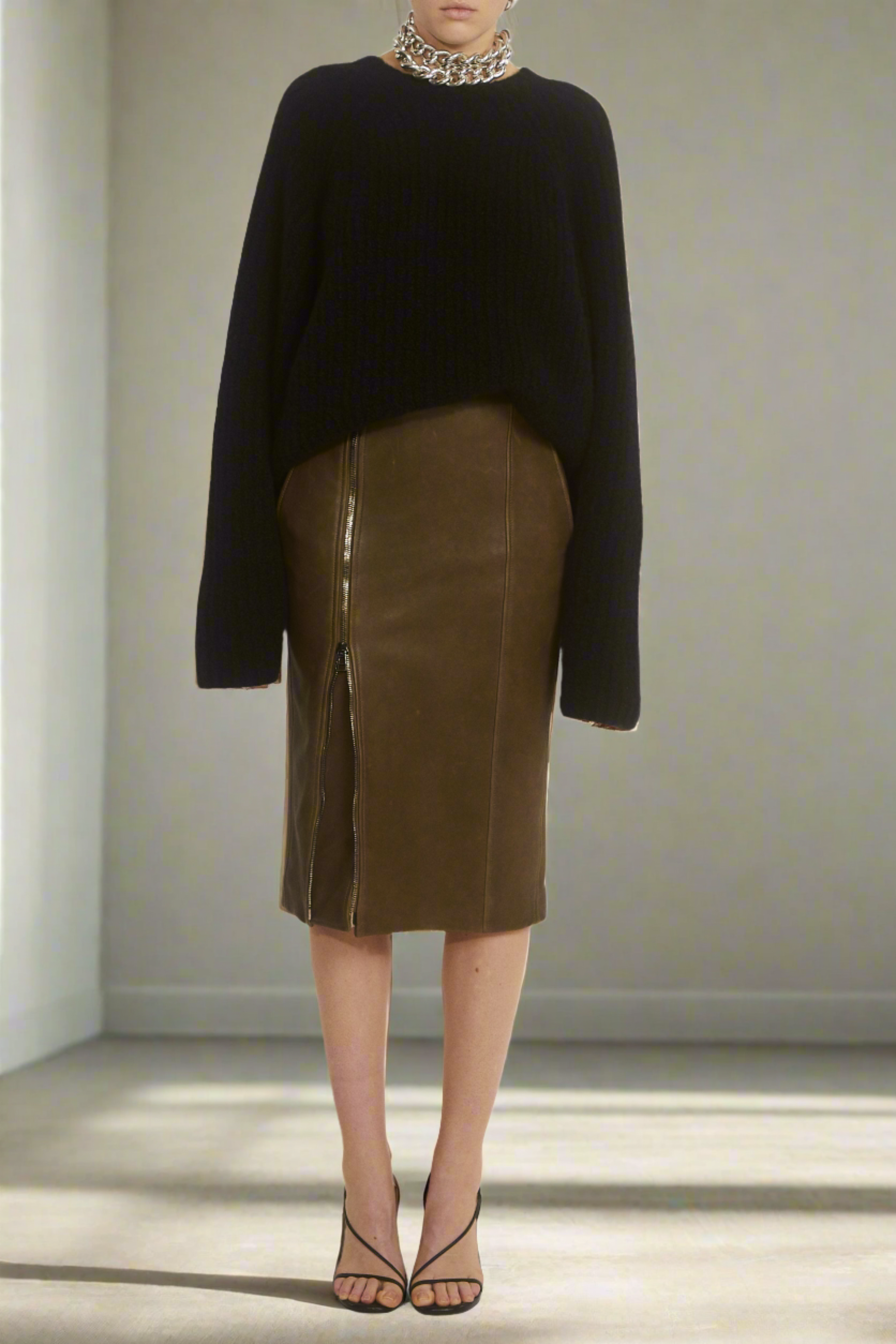 PETAR PETROV Leather Zip Up Skirt