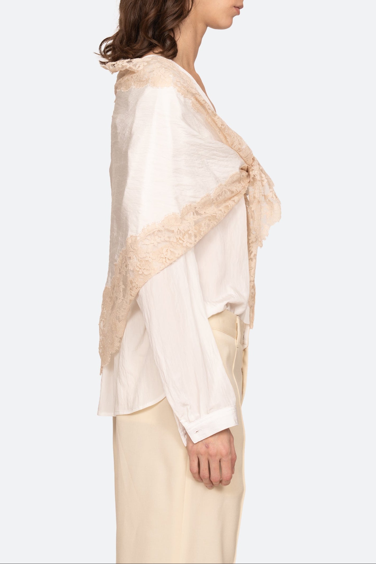 LISETTE SOLID L/SLV BLOUSE W/ LACE SCARF (D1)