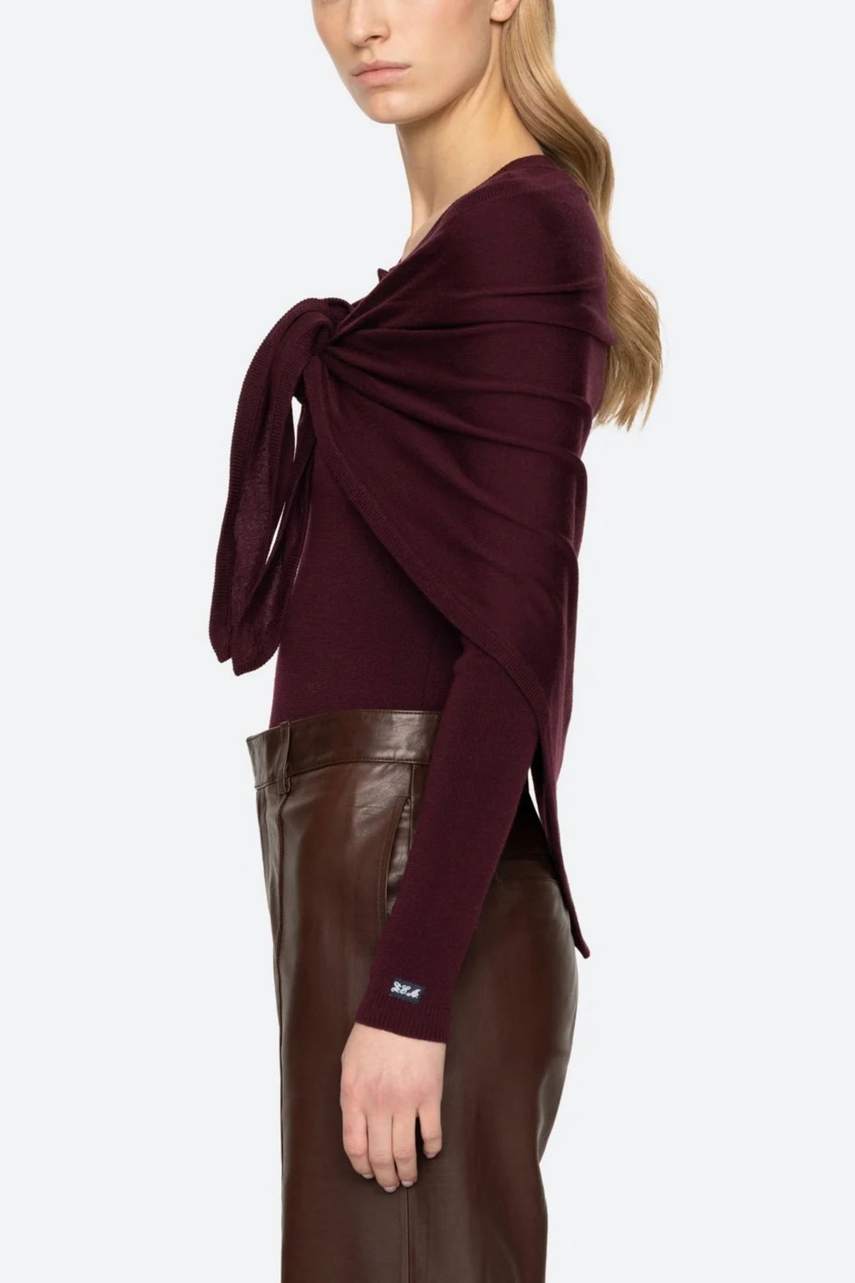 Jane Henley Sweater With Scarf - Burgundy
