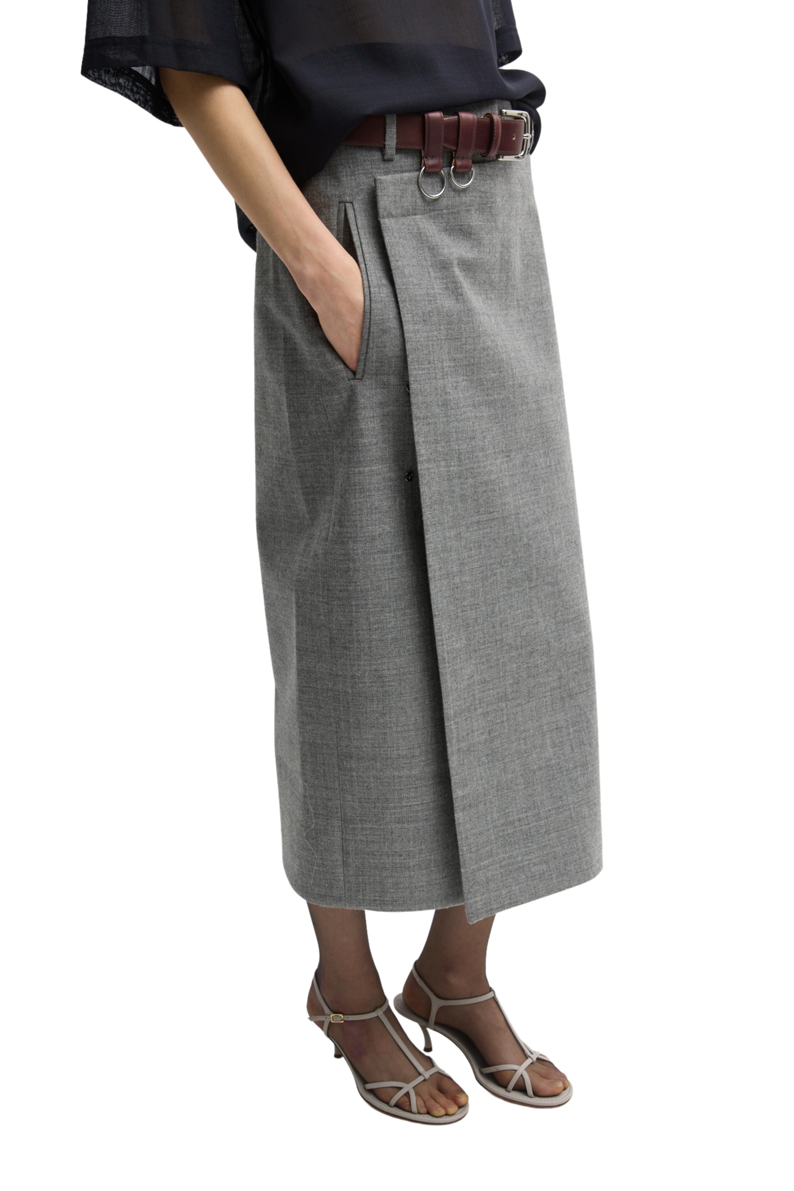 Techy Bonded Wool Wrap Midi Skirt