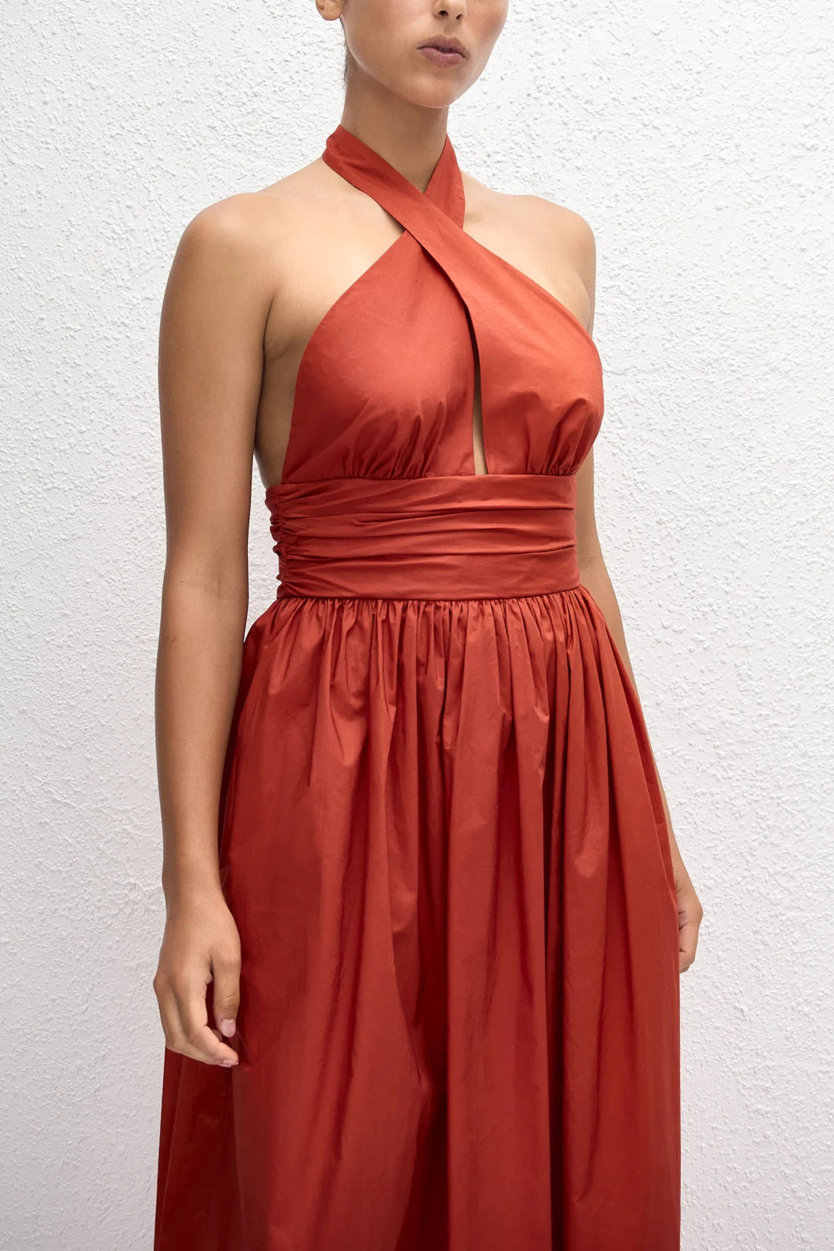 Keyhole Halter Midi Dress in Red