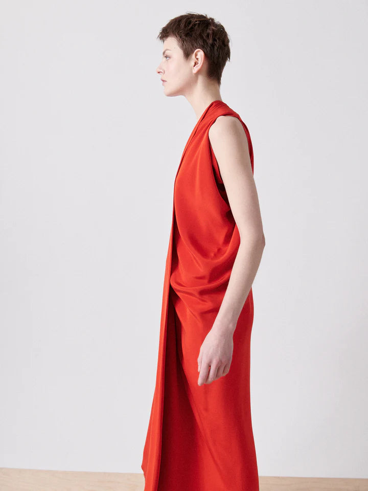 ZERO MARIA + CORNEJO Eve Long Foil Dress in Red