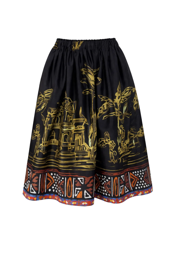 Printed Black Midi Skirt