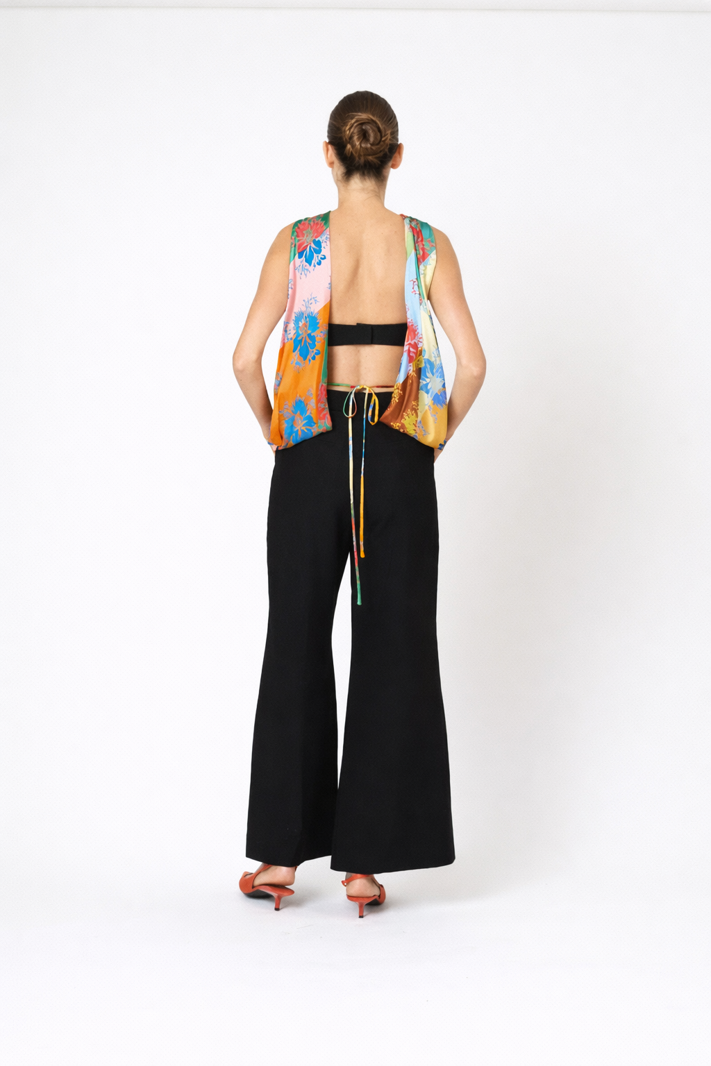 Paneled & Piped Flare Pant in Ridged Linen