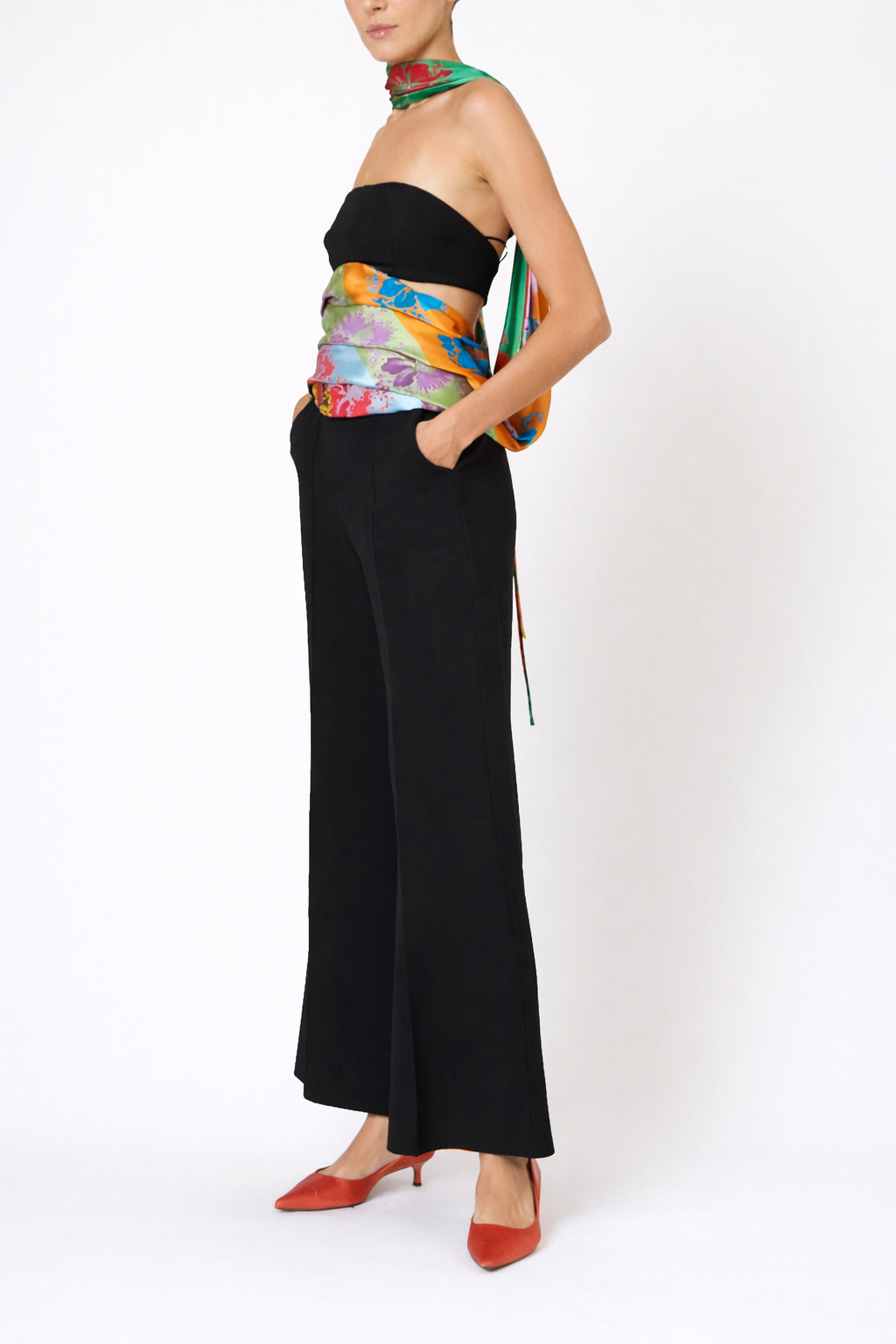 Paneled & Piped Flare Pant in Ridged Linen