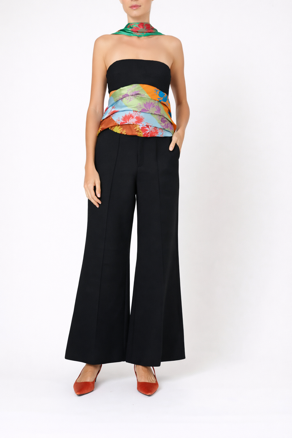 Paneled & Piped Flare Pant in Ridged Linen