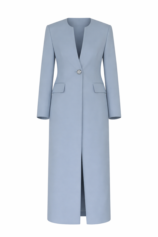 Summer Wool Long Collarless Coat