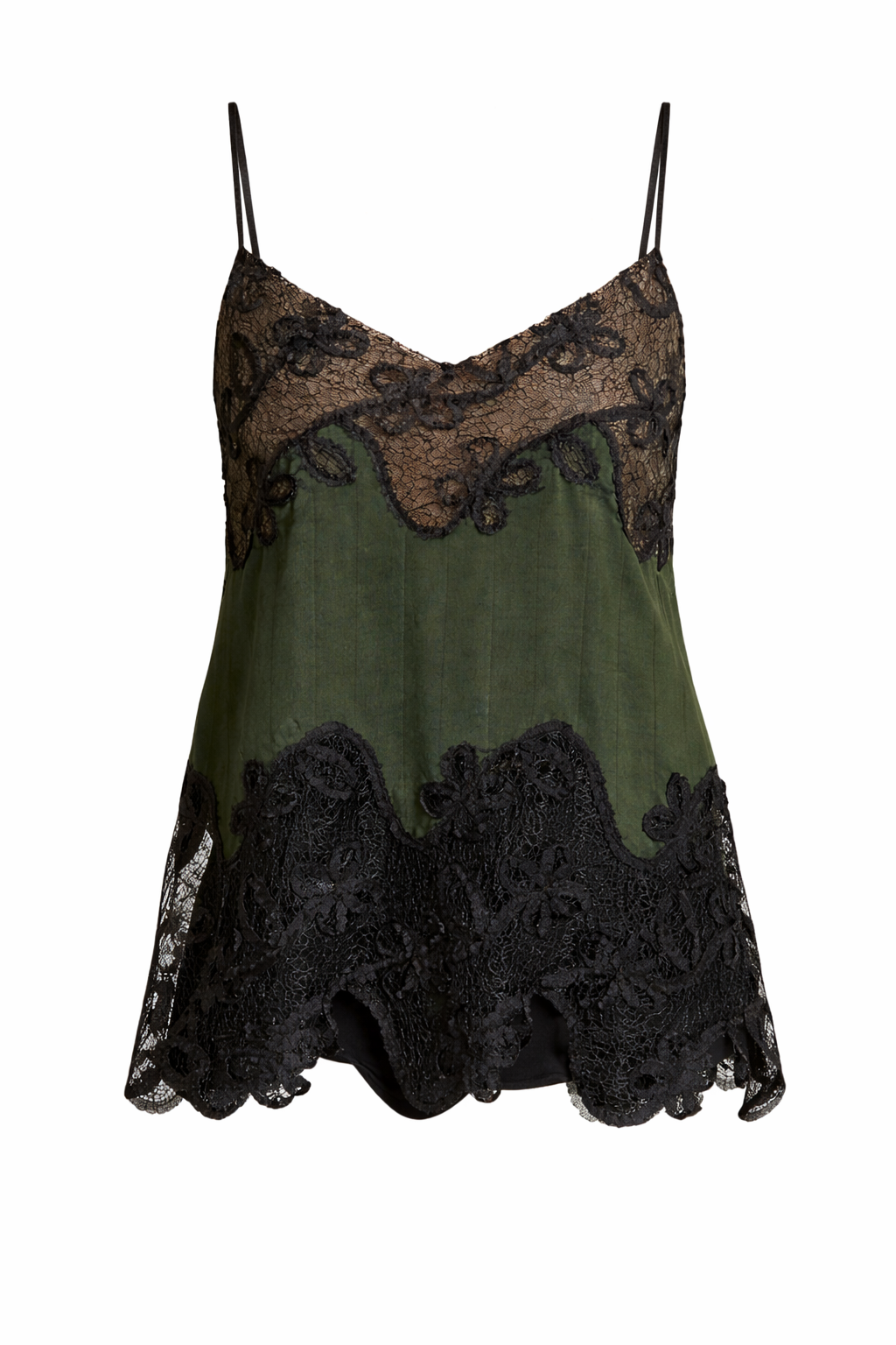Camisole with Lace Inlay in Pine Pinstripe