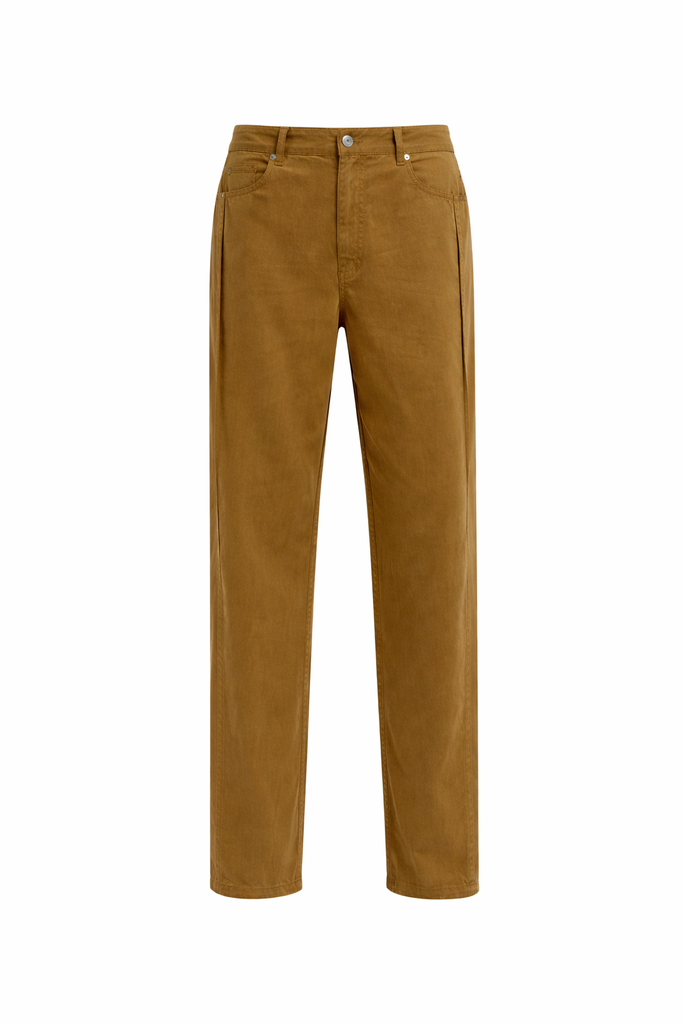 Garment Dyed Stretch Twill Tuck Pant - Brown
