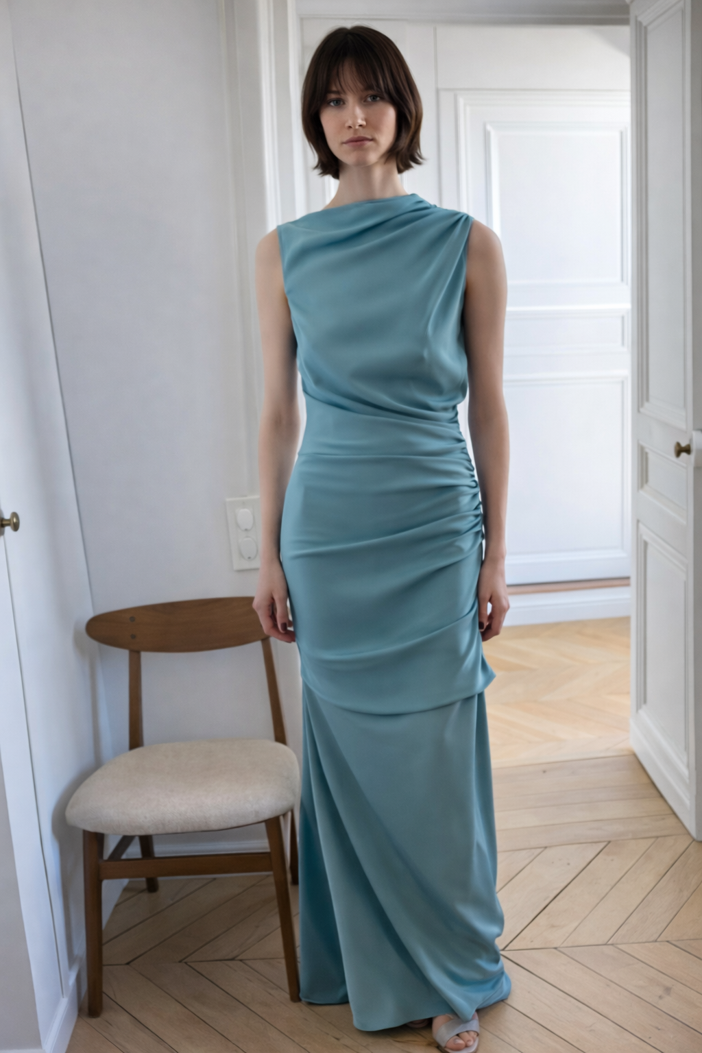 Silk Yanked Column Gown