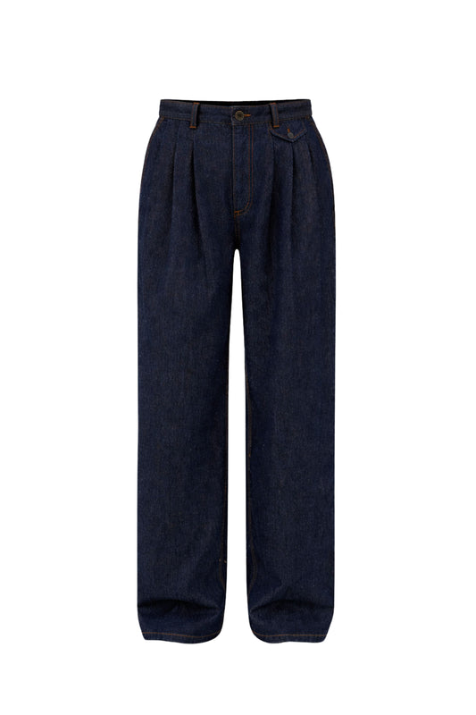 Indigo Denim Triple Pleat Jean