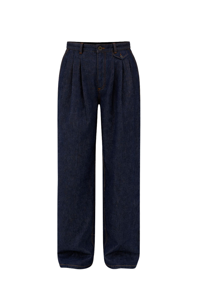 Indigo Denim Triple Pleat Jean