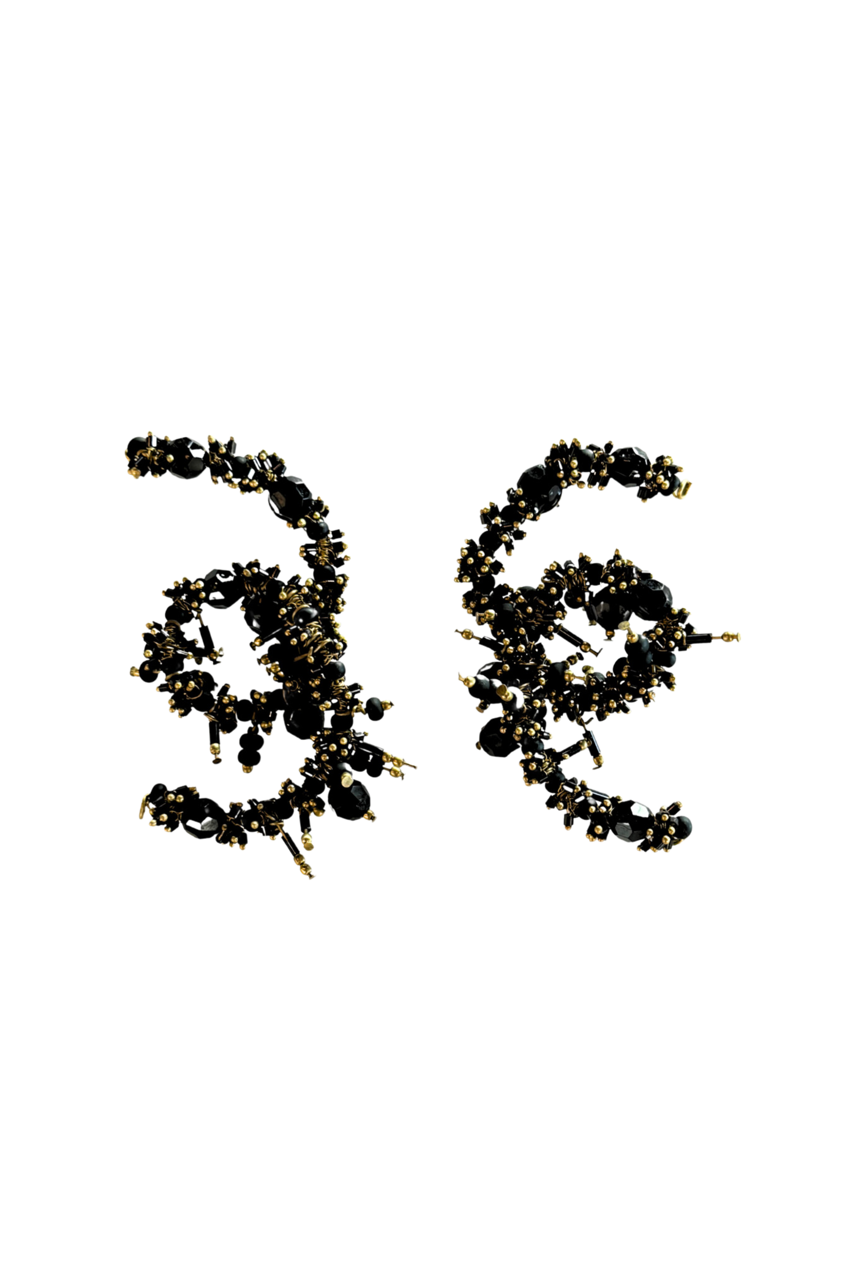 Twisted Embroidery Earrings in Black