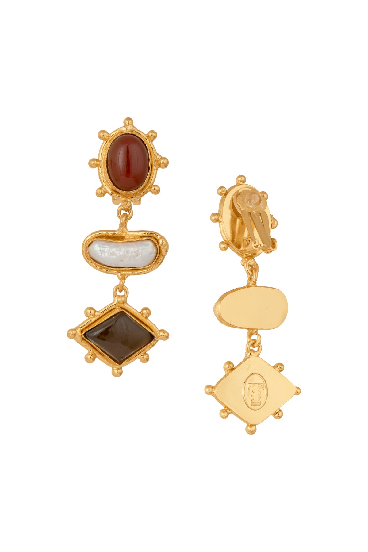 Theodora Earrings - Smoky Quartz/Pearl