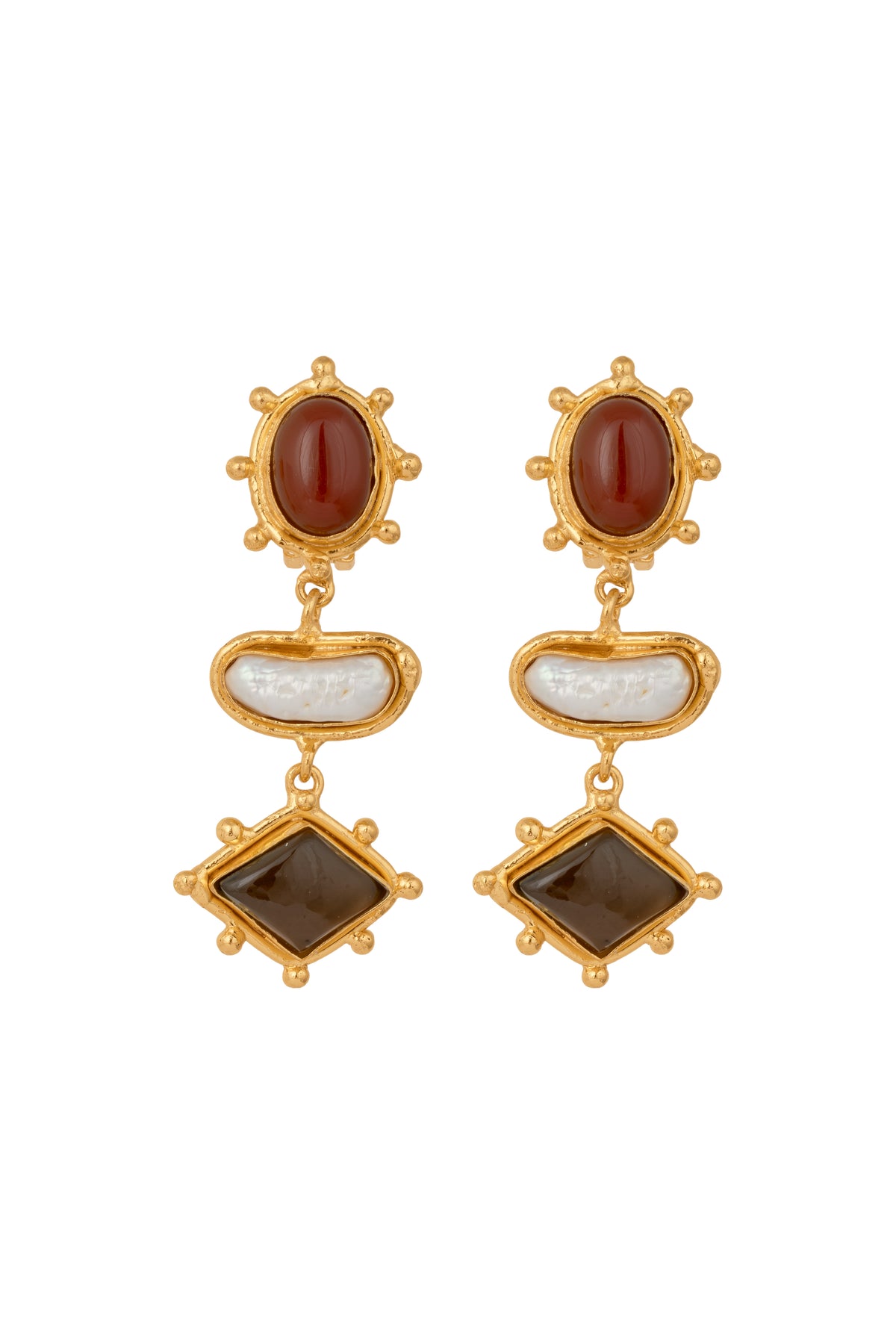 Theodora Earrings - Smoky Quartz/Pearl