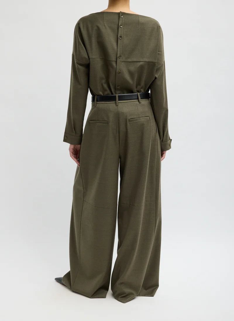 Cozy Flannel Triple Pleat Pant - Army Green