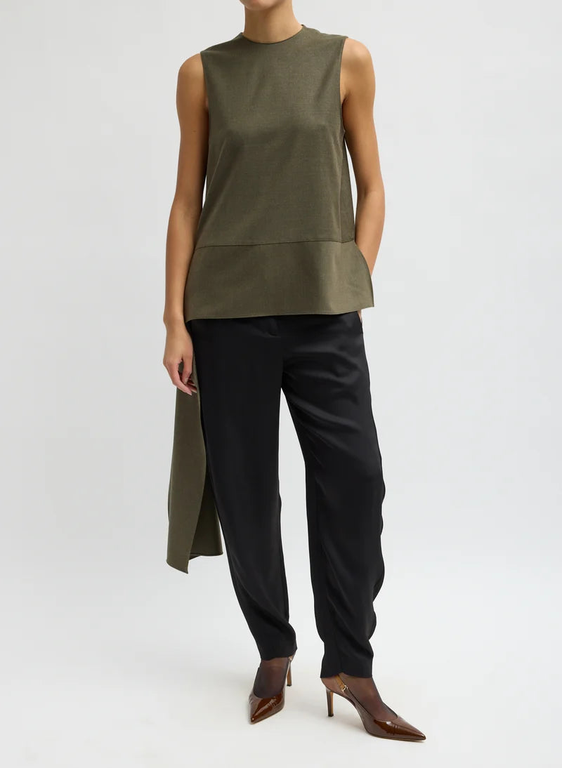 Cozy Flannel Asymmetrical Sleeveless Top - Army Green