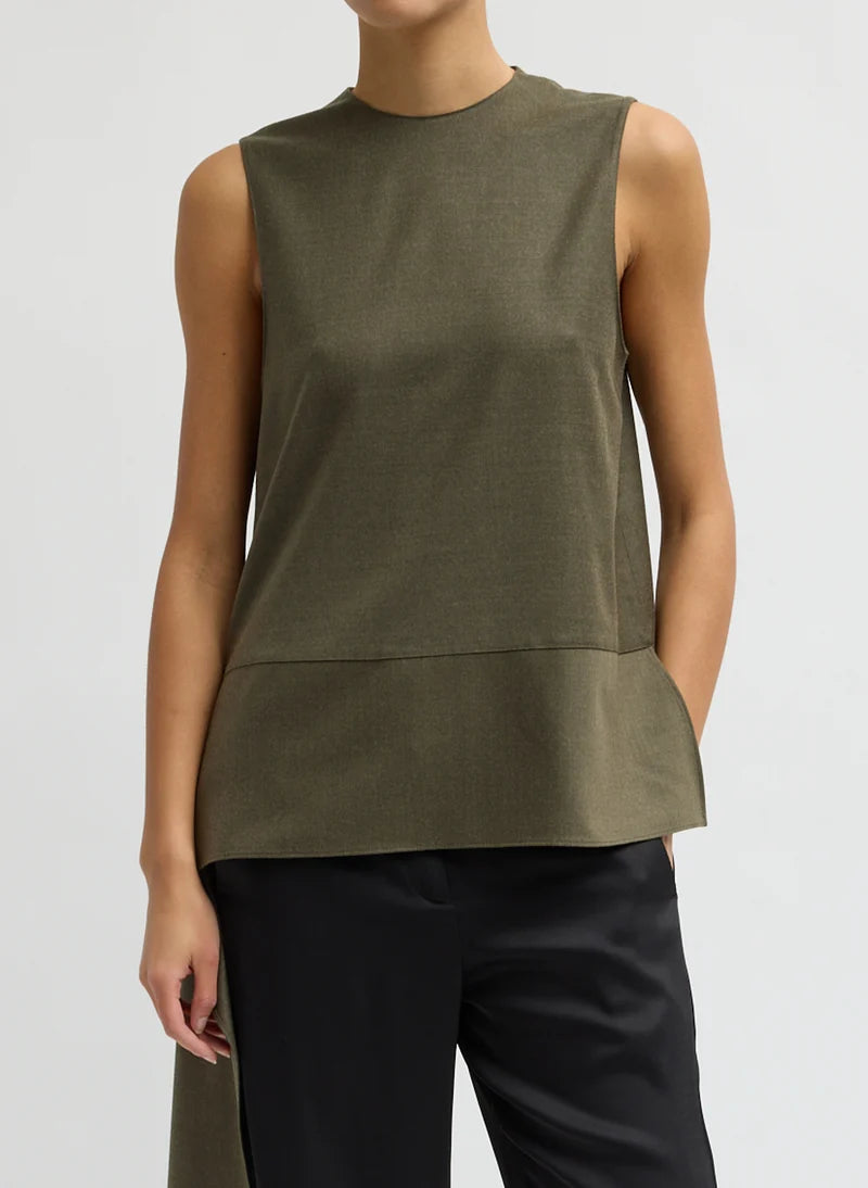 Cozy Flannel Asymmetrical Sleeveless Top - Army Green