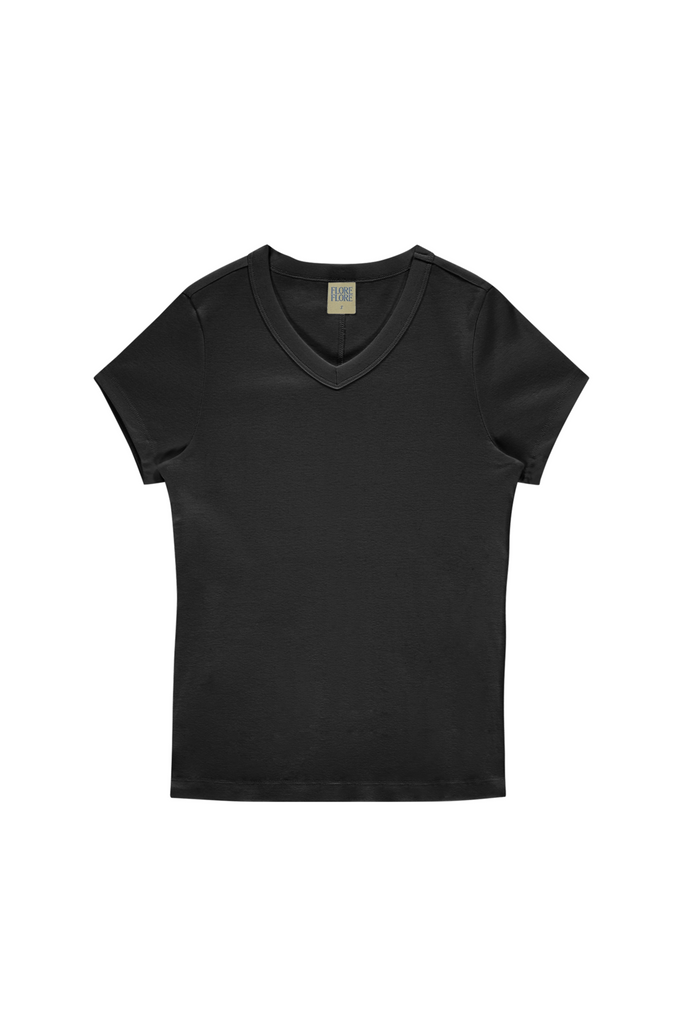 FLORE FLORE Jill Baby V-Neck Tee in Black