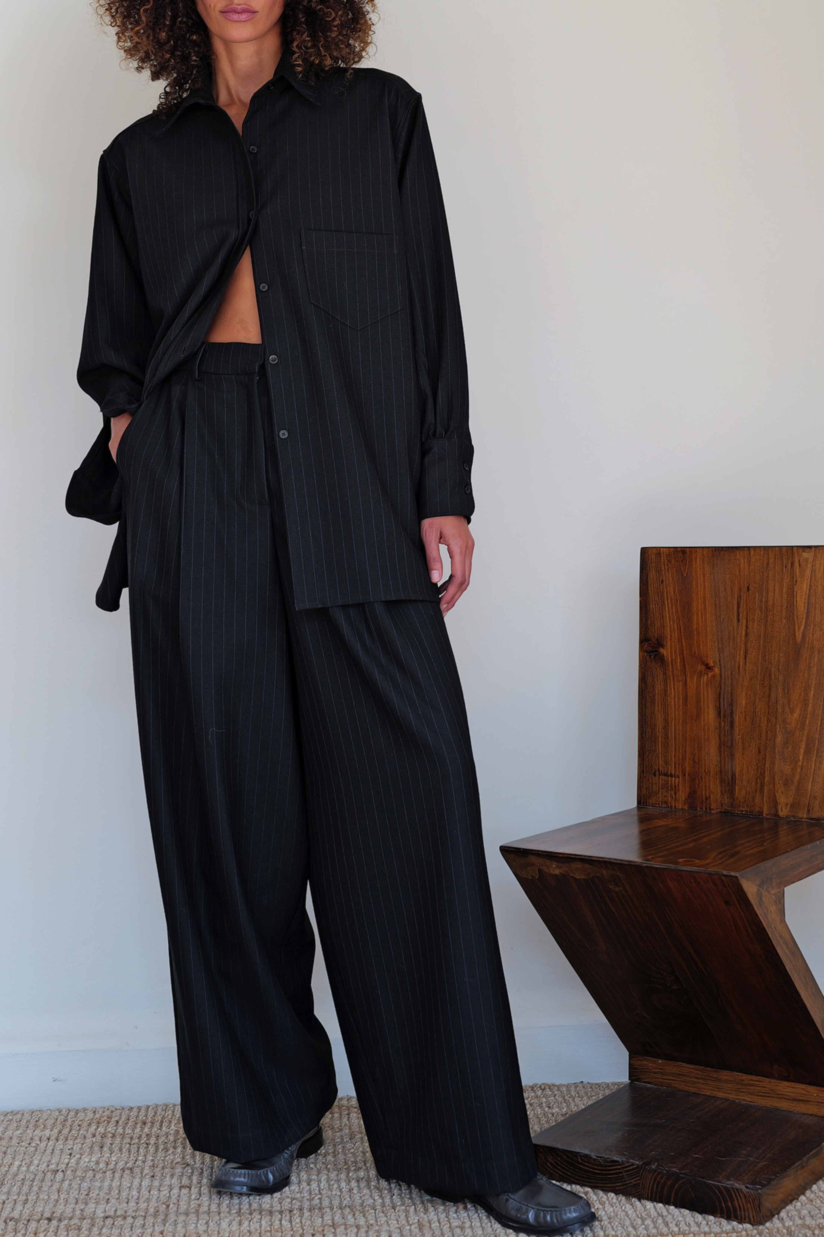 Wide Leg Pinstripe Pleated Trouser