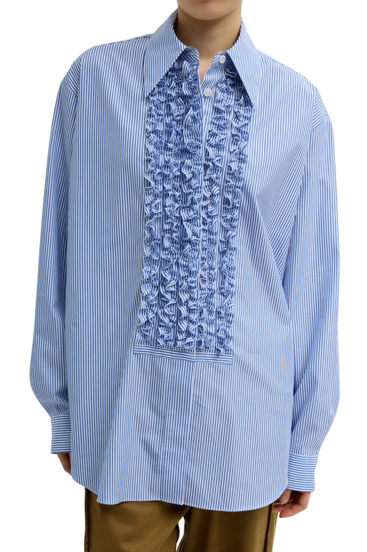 Striped Shirting Easy Tuxedo Shirt