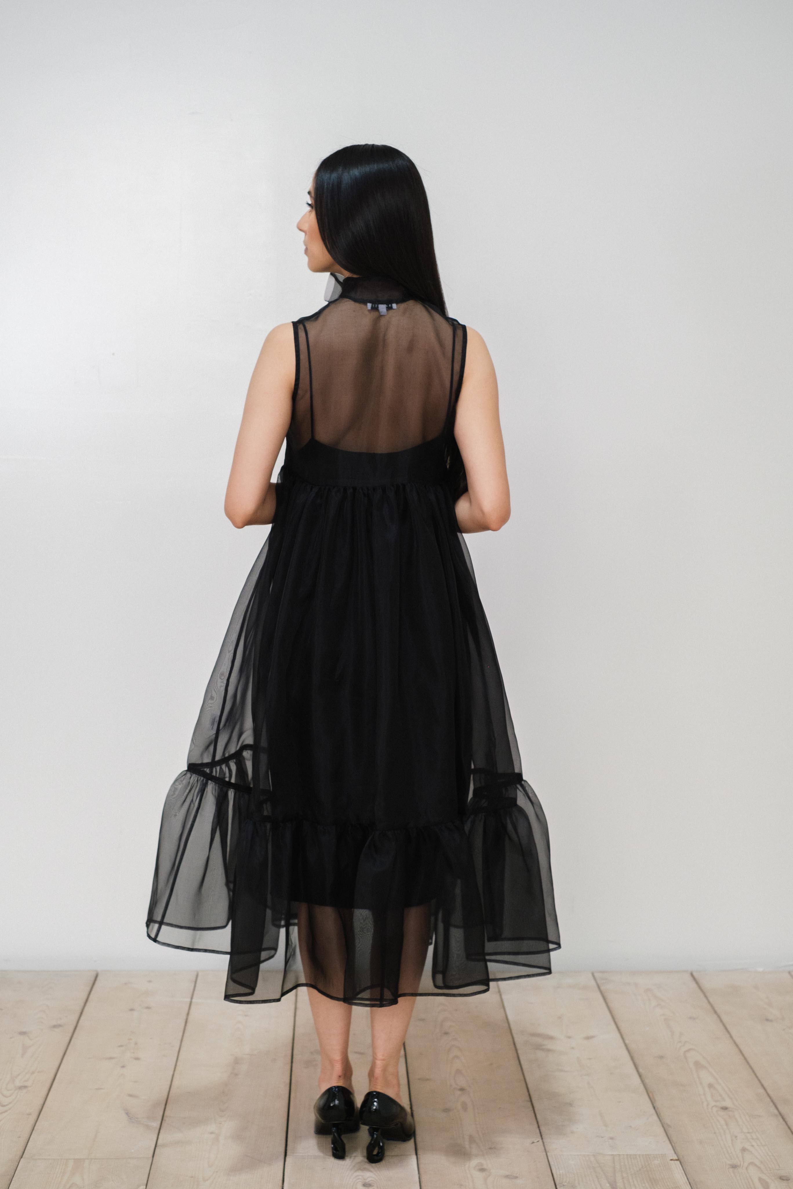 Mae Silk Organza Dress in Black
